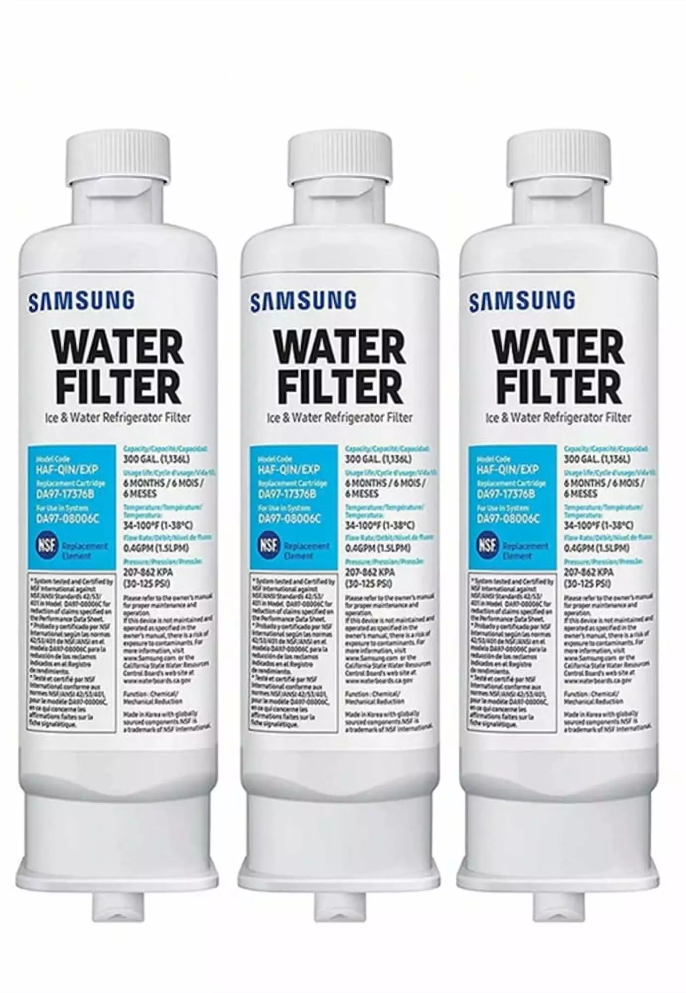 3 Pack Fit for Samsung DA97-17376B HAF-QIN/EXP Refrigerator Water Filter DA97-08006C Ice Filter