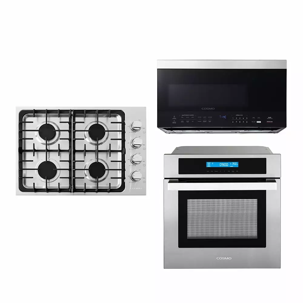 3 Piece Kitchen Package With 30 Gas Cooktop 30 Over The Range Microwave 24 Single Electric Wall Oven