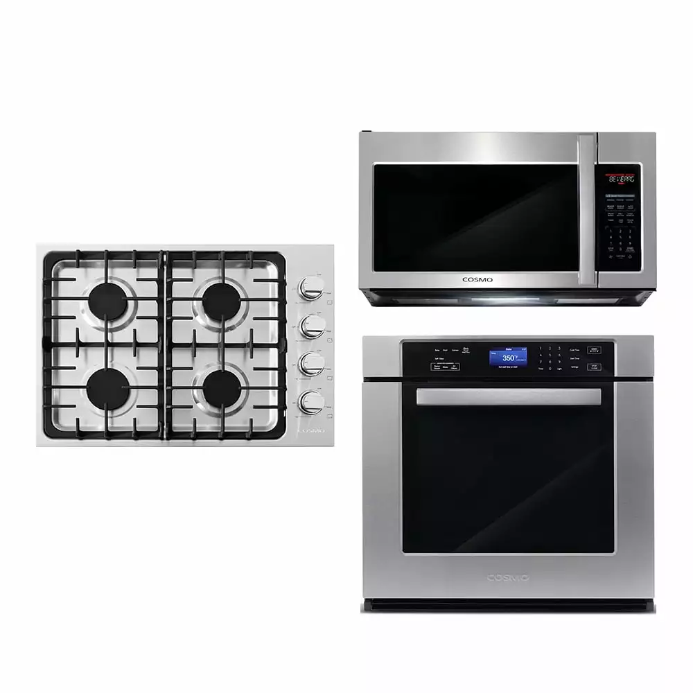 3 Piece Kitchen Package With 30 Gas Cooktop 30 Over The Range Microwave 30 Single Electric Wall Oven