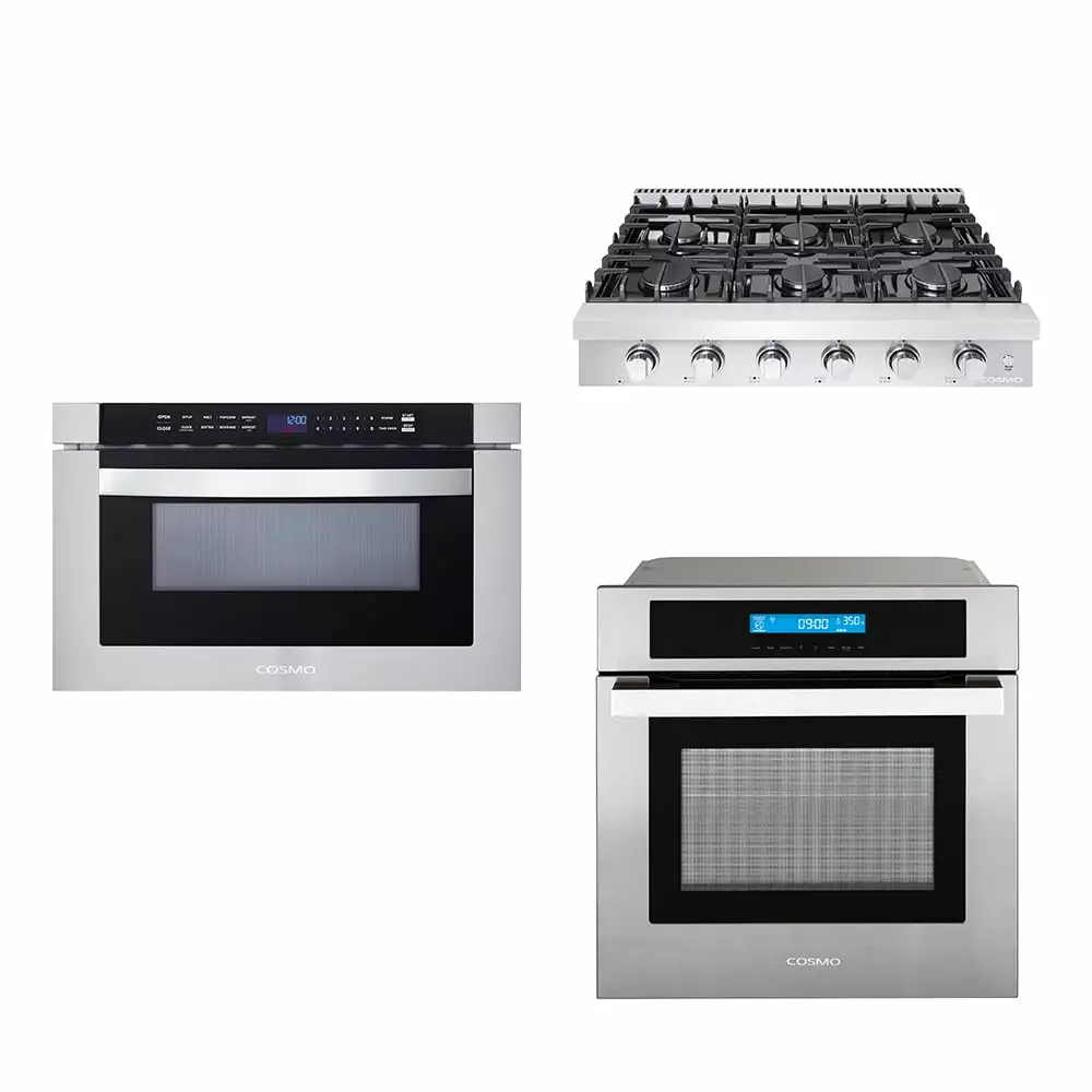 3 Piece Kitchen Package With 36 Slide-In Gas Cooktop 24 Built-In Microwave Drawer 24 Single Electric Wall Oven