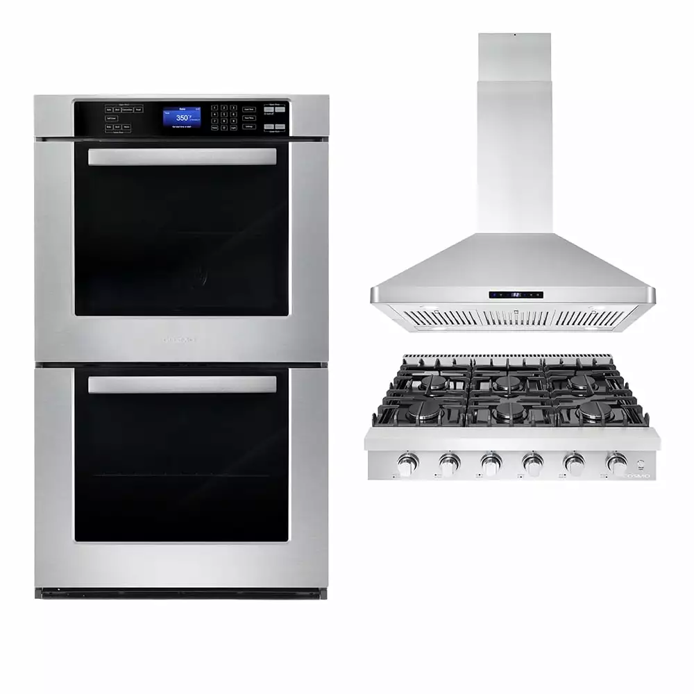 3 Piece Kitchen Package With 36 Slide-In Gas Cooktop 36 Island Range Hood 30 Double Electric Wall Oven