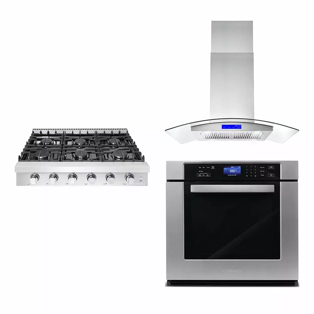 3 Piece Kitchen Package With 36 Slide-In Gas Cooktop 36 Island Range Hood 30 Single Electric Wall Oven