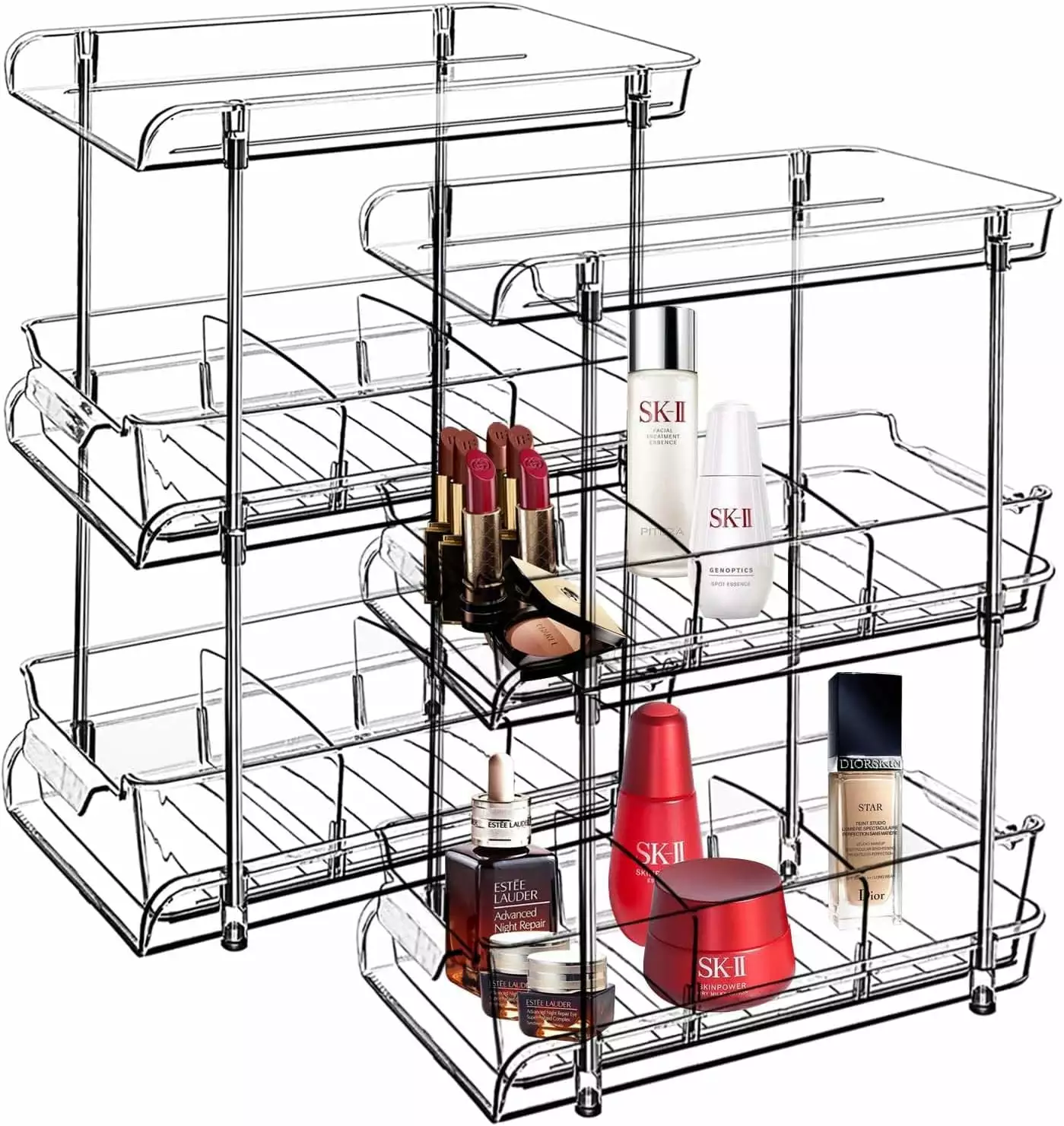 3 Tier 2 Pack Clear Pull-Out Home Organizers with 2pcs Storage Drawers. Multi-Purpose Slide-Out Organizers and Storage. Bathroom Organizer. Kitchen Organizer. Medicine Organizer Cabinet