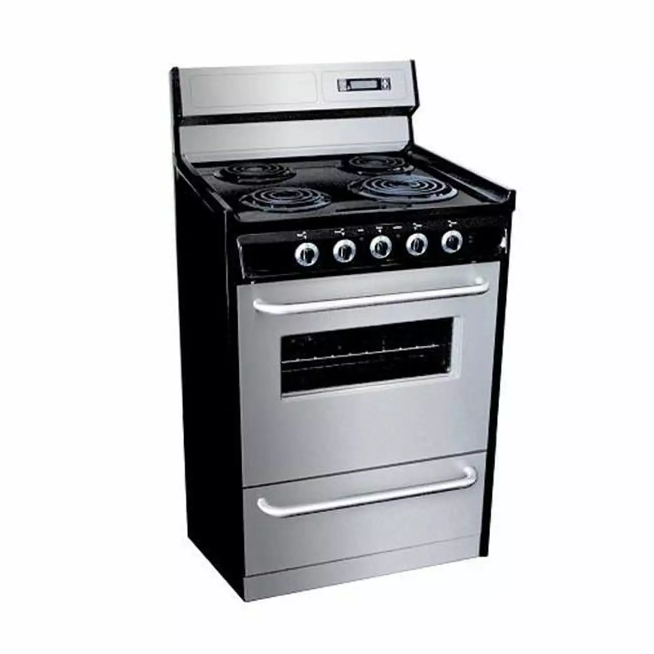 30 Inch Electric Gas Range With Clock And Timer - Stainless Steel And Black