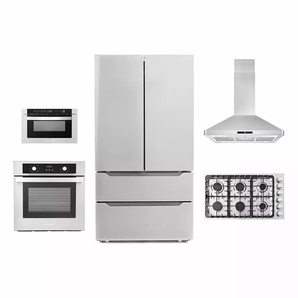 5 Piece Kitchen Package With 30 Gas Cooktop 24 Single Electric Wall Oven 24 Built-In Microwave Drawer & French Door Refrigerator