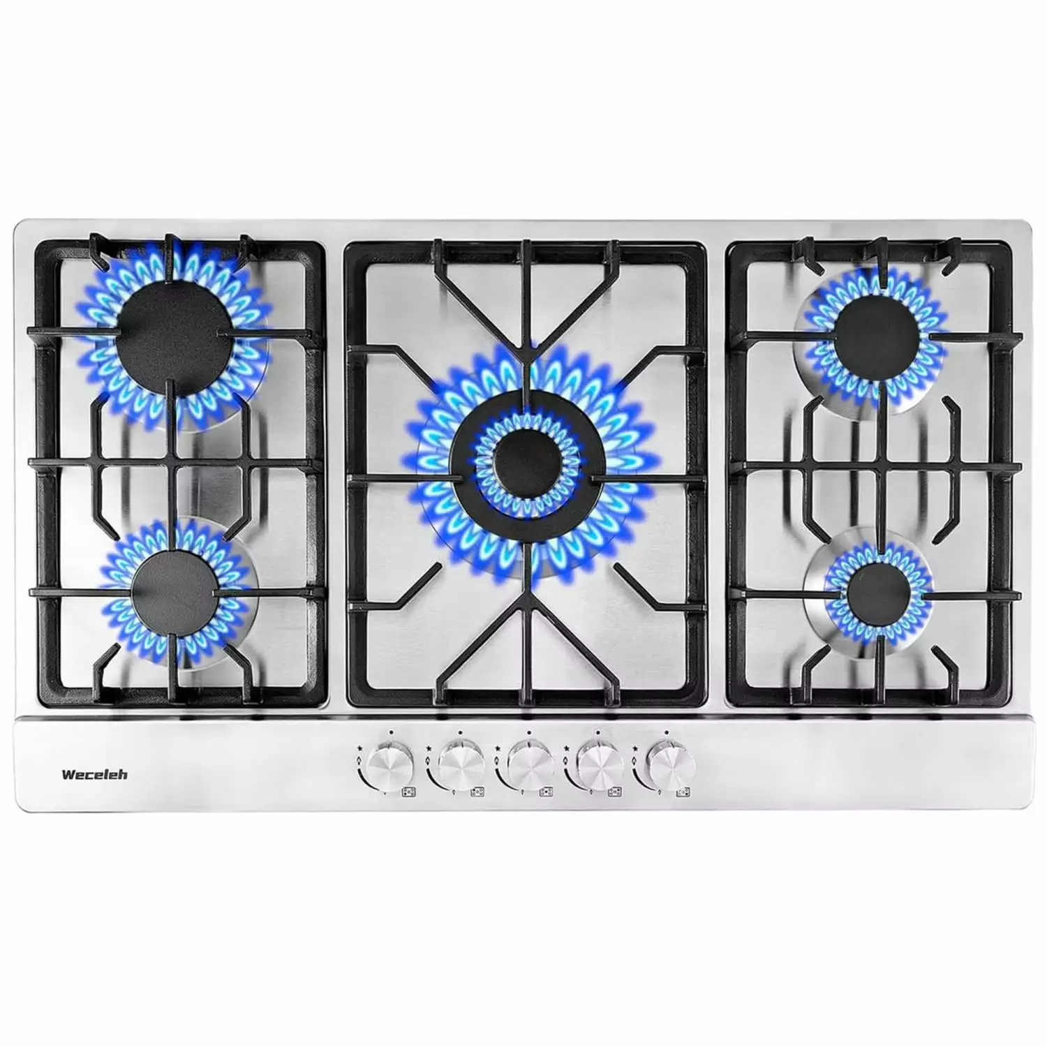 34 Built-in Gas Cooktop Stove Top 5 Burners LPG / NG Dual Fuel Stainless Steel