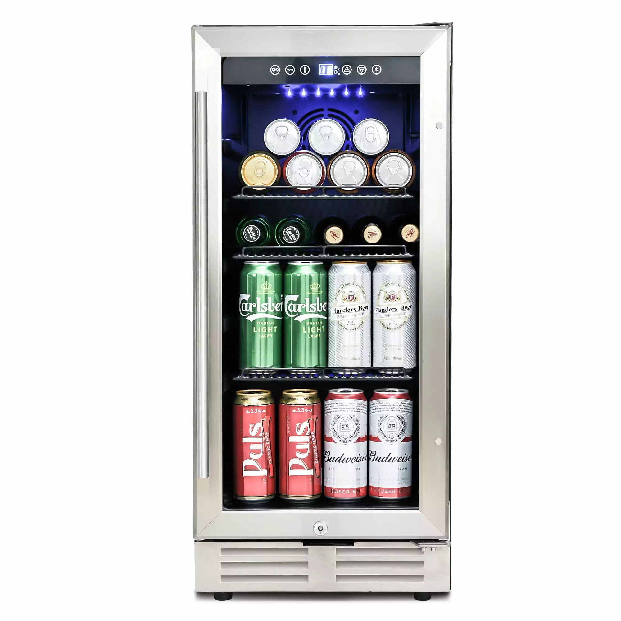 {IN STOCK} Built-in and Freestanding 15 Mini Beverage Refrigerator/Wine Cabinet. 120 Cans. 34-65??F. Quiet. Adjustable Shelves. LED Lighting. ETL . Touch Controls. Defrost. Double Glass Door