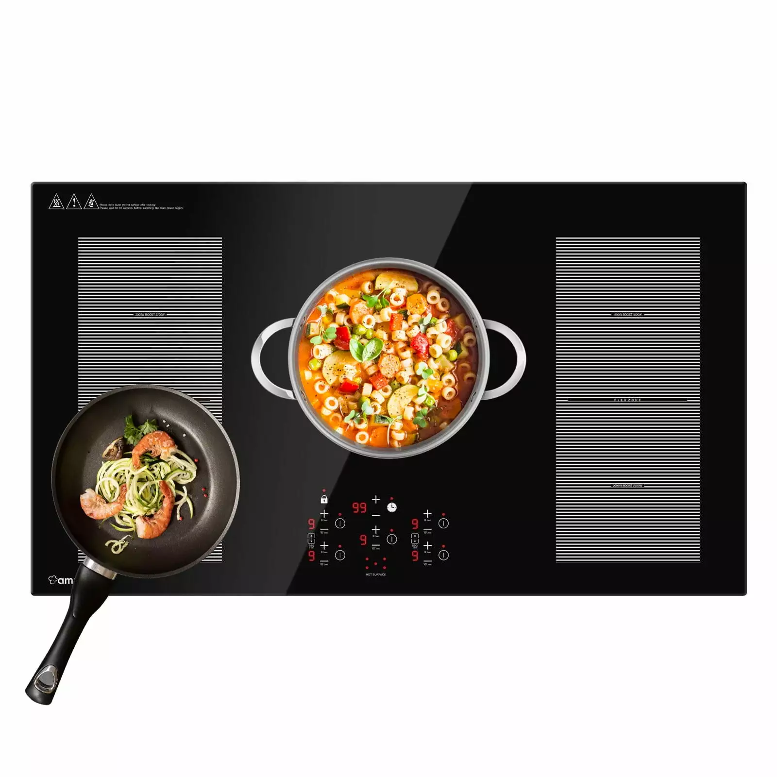 36 Inch Induction Cooktop.AMZCHEF Built-in Electric Cooktop with 5 Boost Burners Including 2-in-1 Zone.240V/10800W Cooktop with ETL Certified.9 Power Level. Sensor Touch Control.Timer.Safety Lock