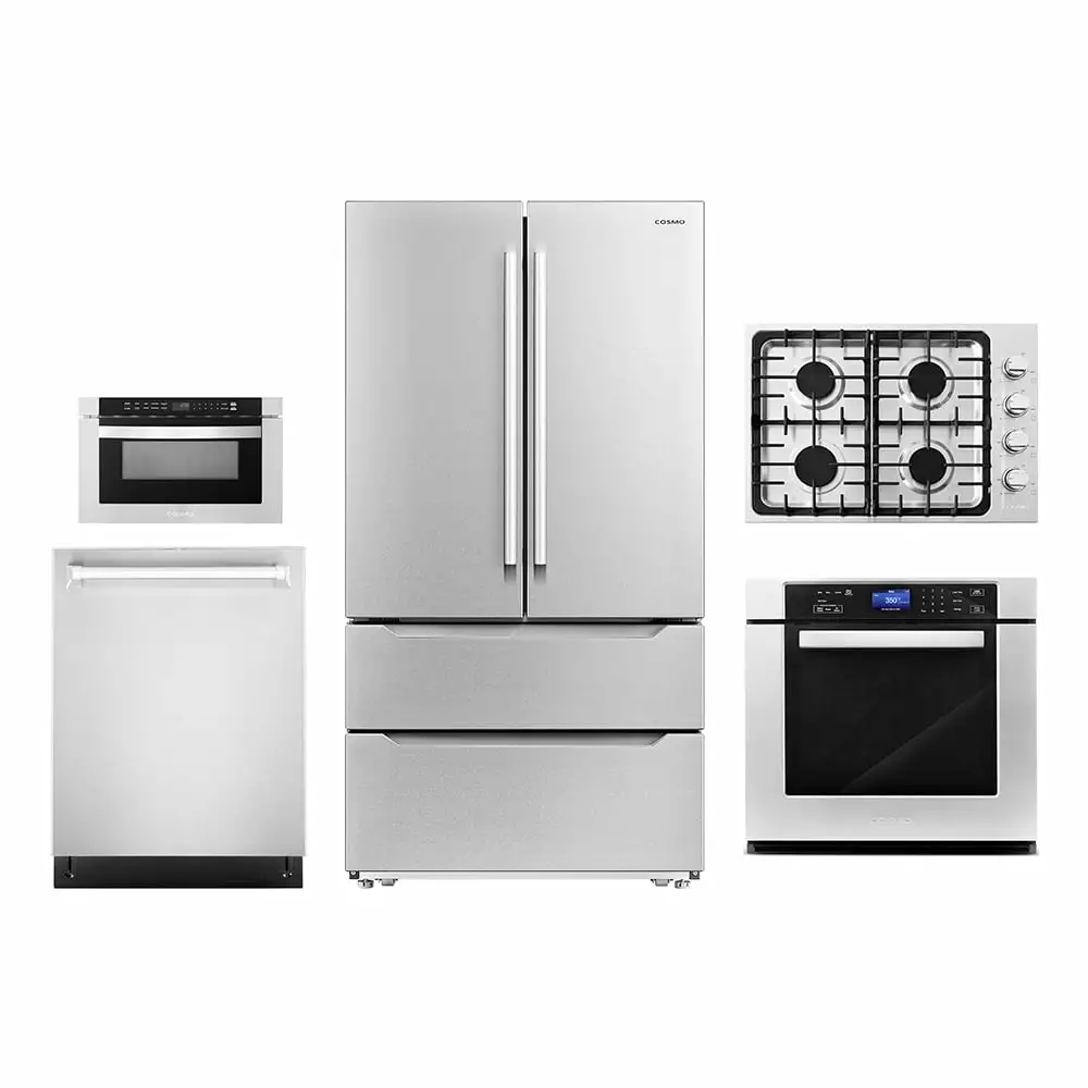 5 Piece Kitchen Package With 36 Gas Cooktop 24 Built-in Fully Integrated Dishwasher 30 Single Electric Wall Oven 24 Built-In Microwave Drawer & French Door Refrigerator