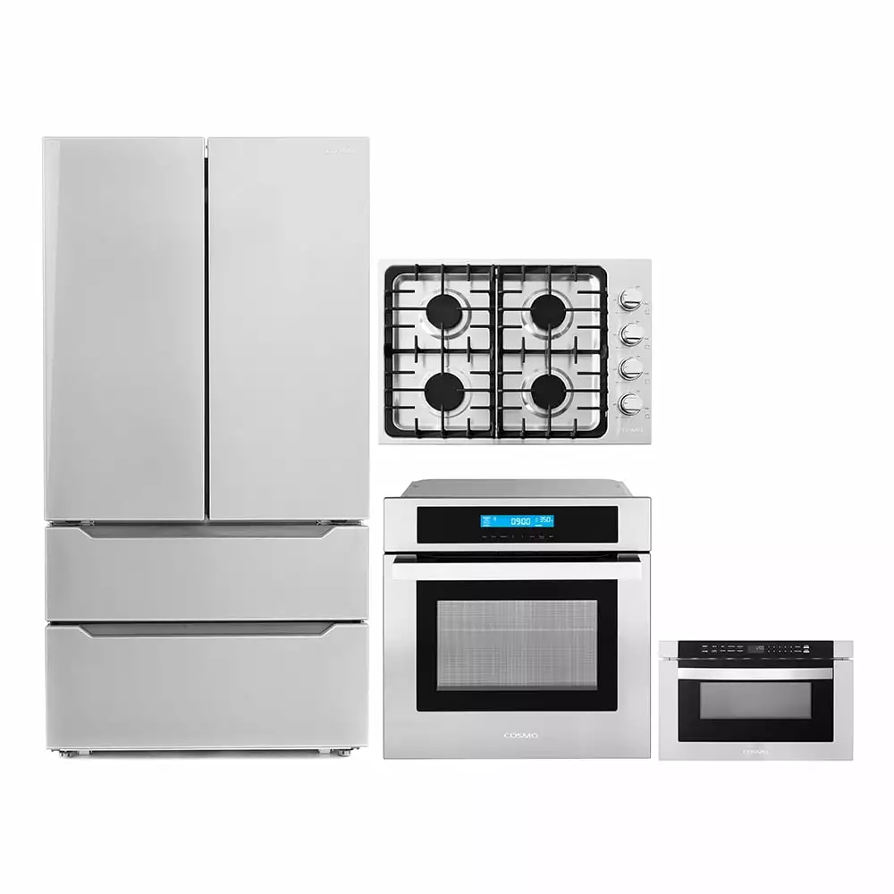 4 Piece Kitchen Package 30 Gas Cooktop 24 Single Electric Wall Oven 24 Built-In Microwave Drawer & Energy Star French Door Refrigerator