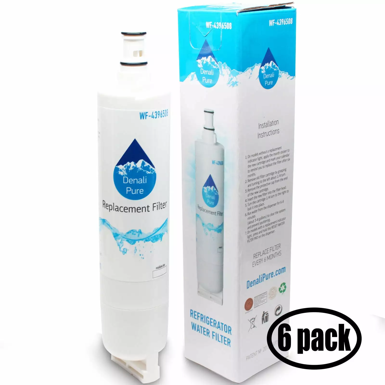 6-Pack Replacement for Whirlpool 4396918 Refrigerator Water Filter - Compatible with Whirlpool 4396918 Fridge Water Filter Cartridge - Denali Pure Brand