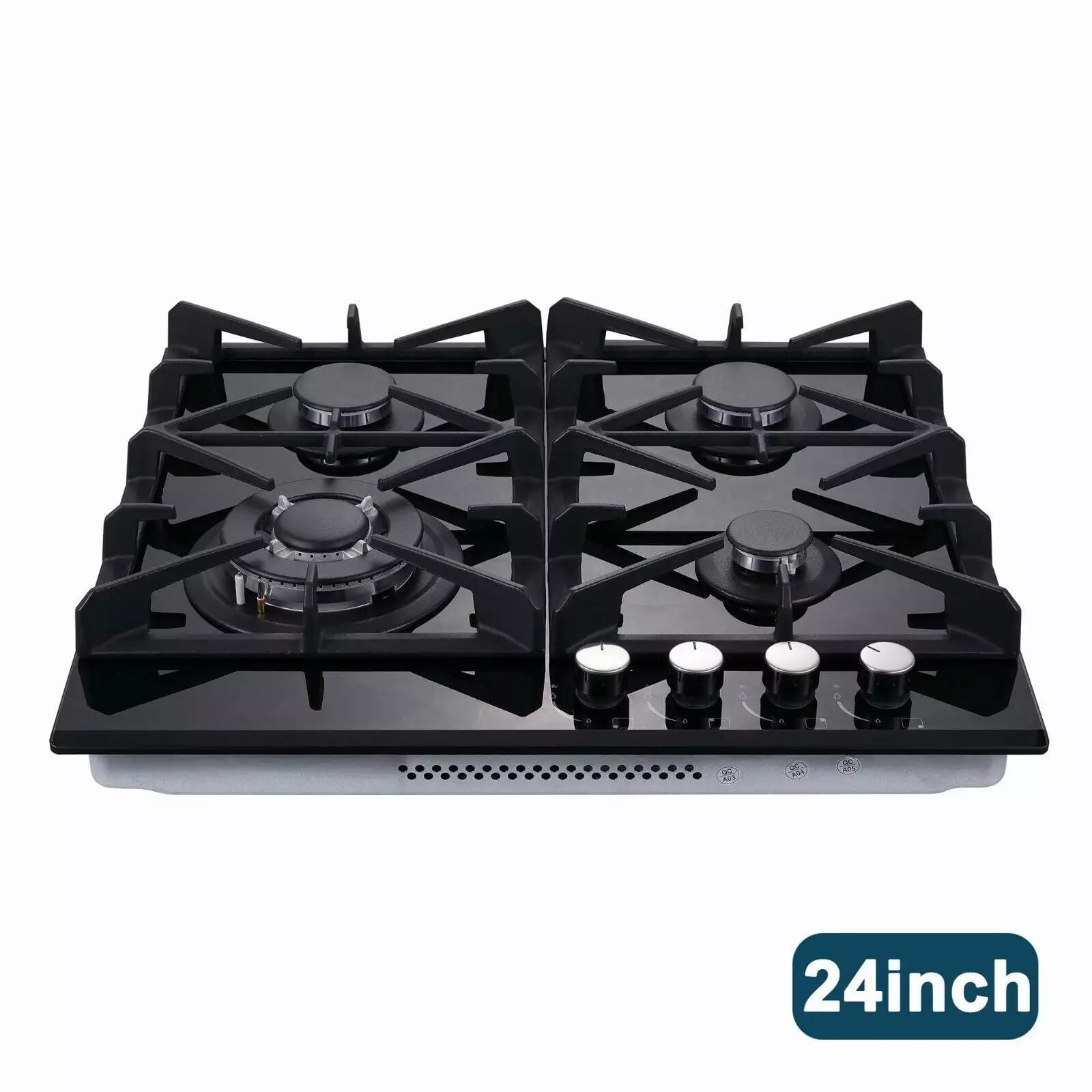 4-Burners Gas Cooktop 24 inch Stainless Steel Tempered Glass NG/LPG Convertible