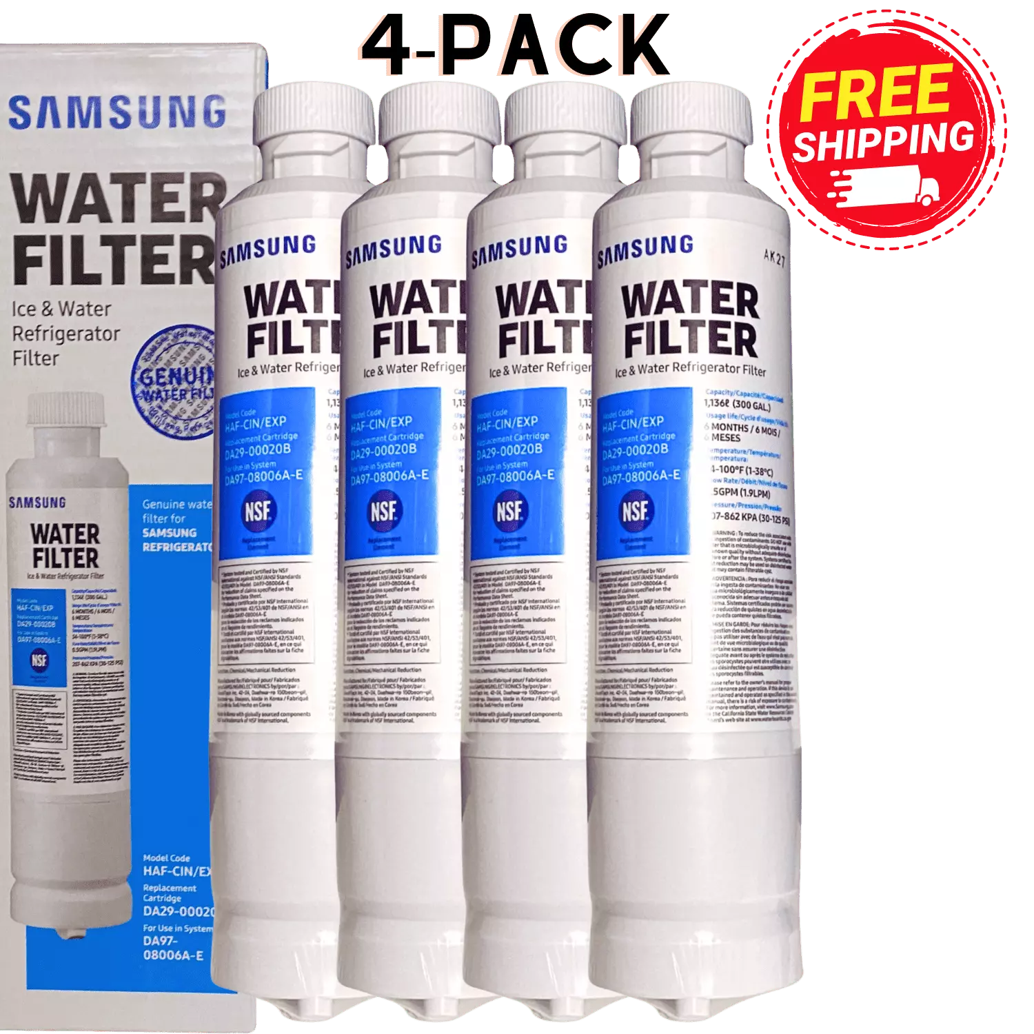 4-Pack Replacement for DA29-00020B DA29-00020A/B. HAF-CIN/EXP. HAF-CIN.DA97-08006A. 46-9101. 469101. 9101. 4609101000. Refrigerator Filter