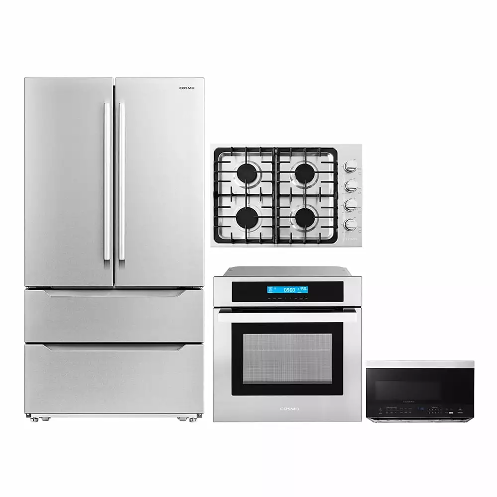 4 Piece Kitchen Package 30 Gas Cooktop 24 Single Electric Wall Oven 30 Over-The-Range Microwave & Energy Star French Door Refrigerator