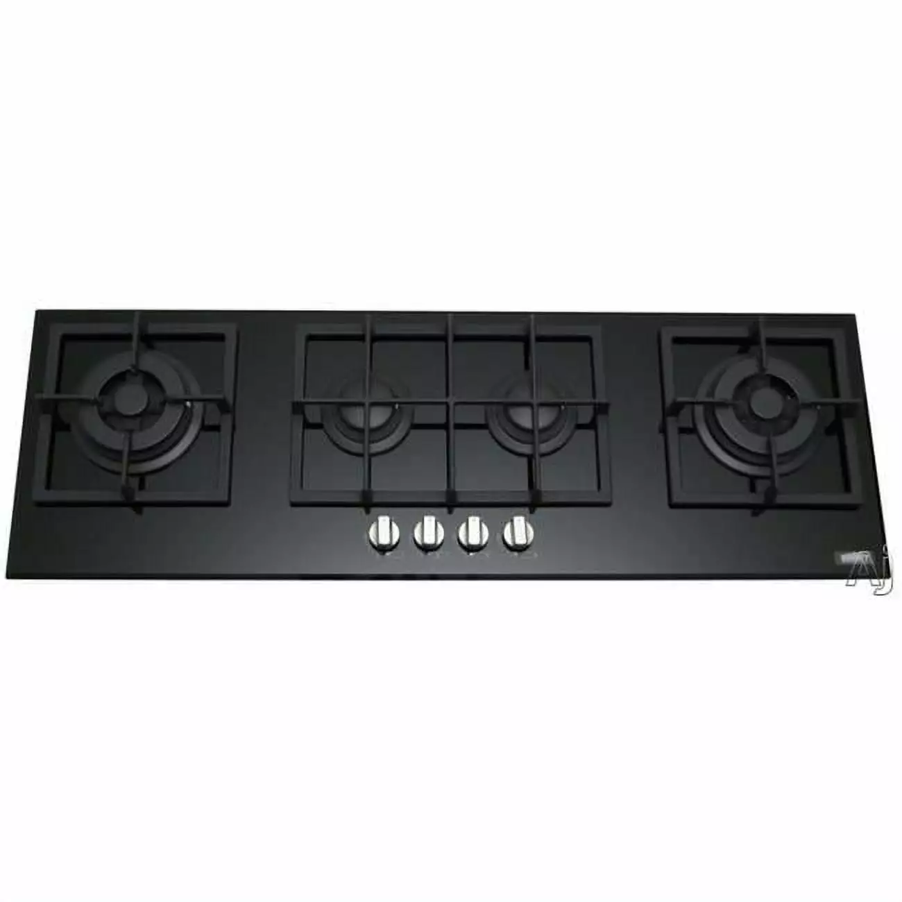 4-burner island gas-on-glass cooktop with sealed burners and cast iron grates