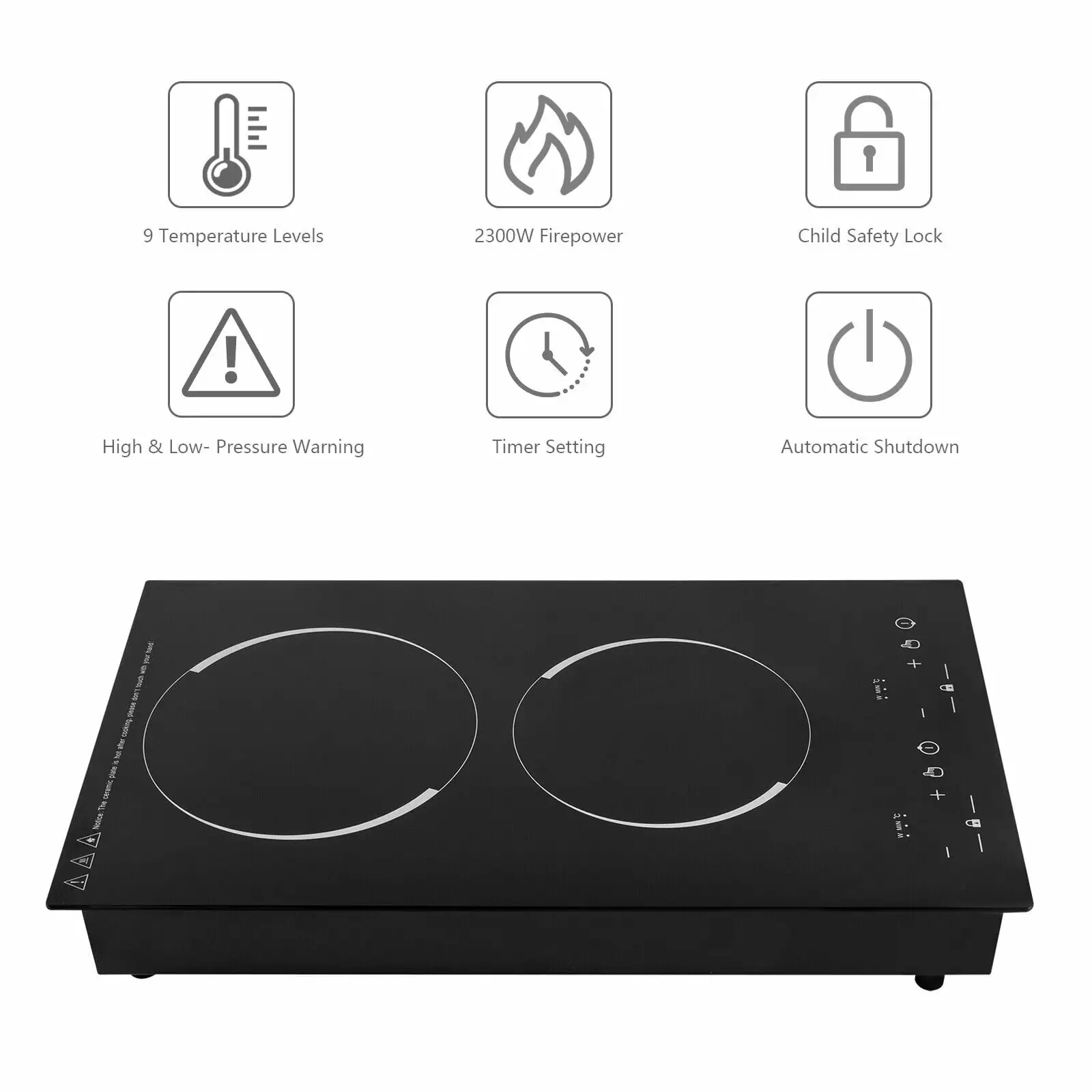 4000W Portable Electric Double Induction Cooktop - Independent Control Induction Cooker Burner