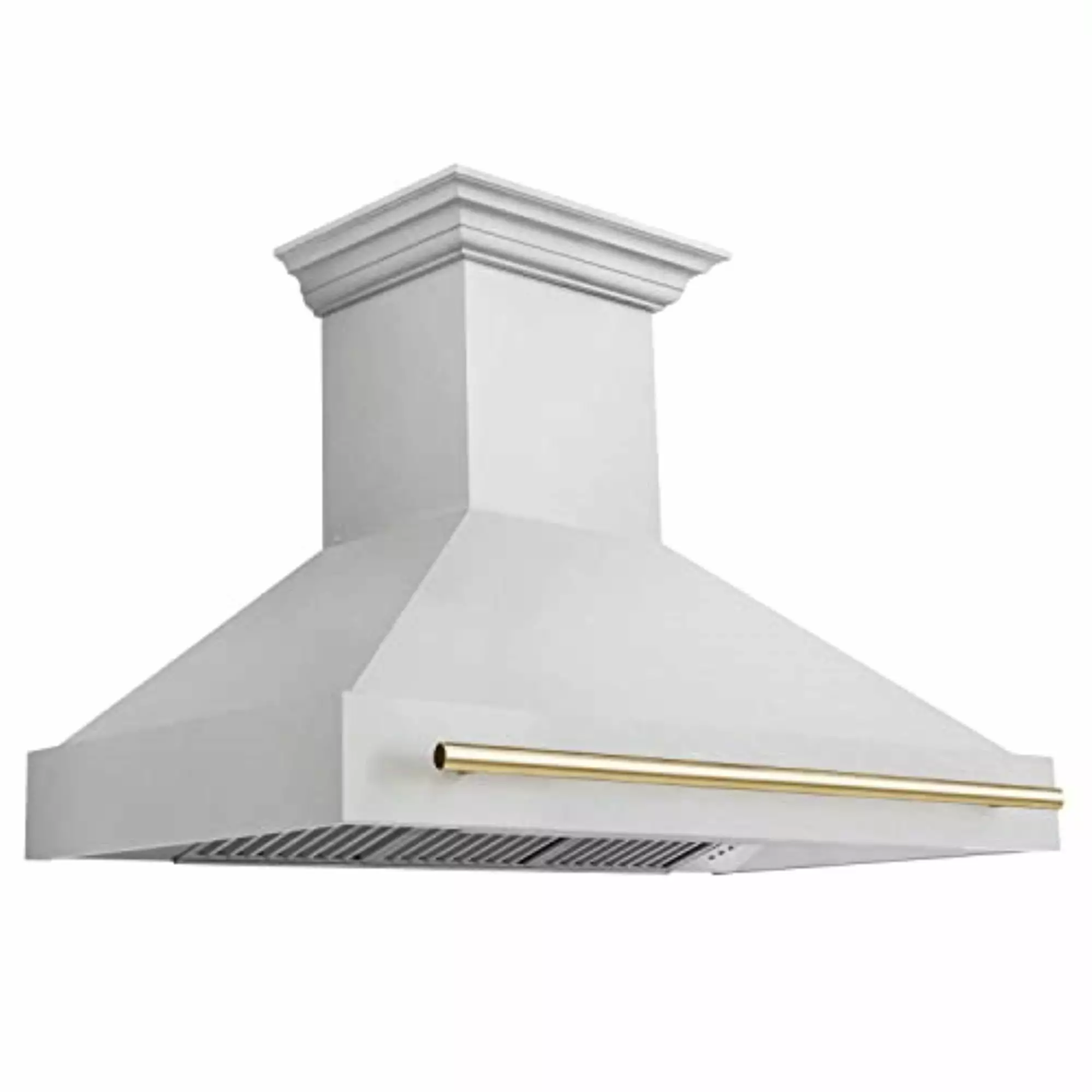 48 ZLINE Autograph Edition DuraSnow Stainless Steel Range Hood with DuraSnow Stainless Steel Shell and Gold Handle