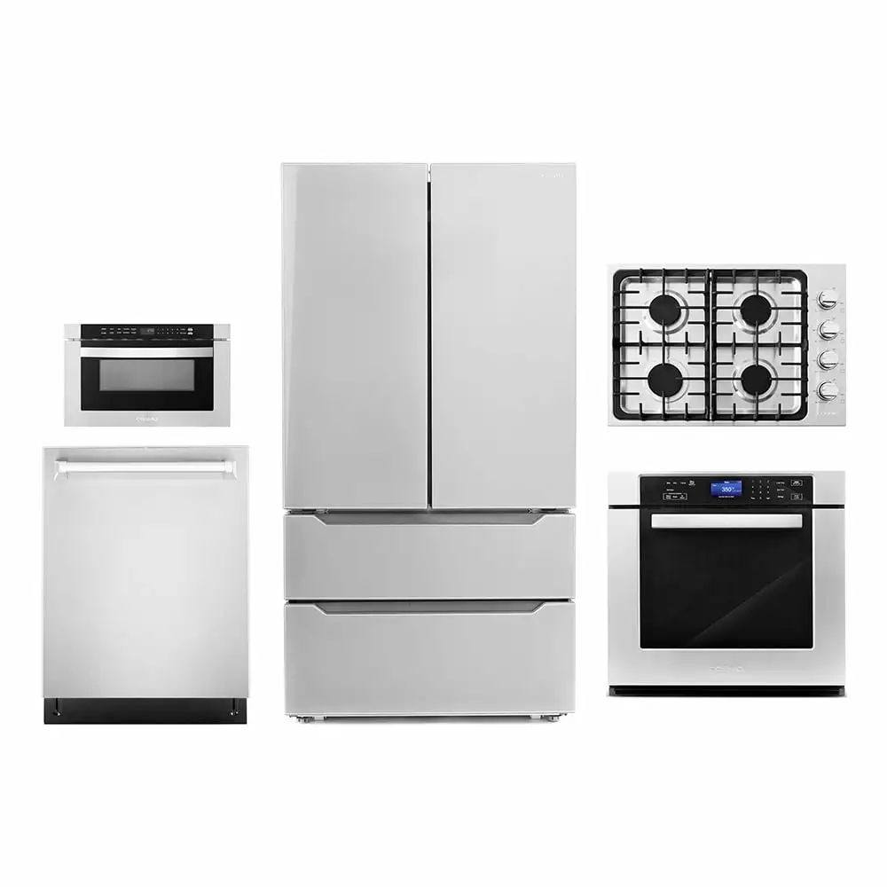 5 Piece Kitchen Package With 36 Gas Cooktop 24 Built-in Fully Integrated Dishwasher 30 Single Electric Wall Oven 24 Built-In Microwave Drawer & French Door Refrigerator