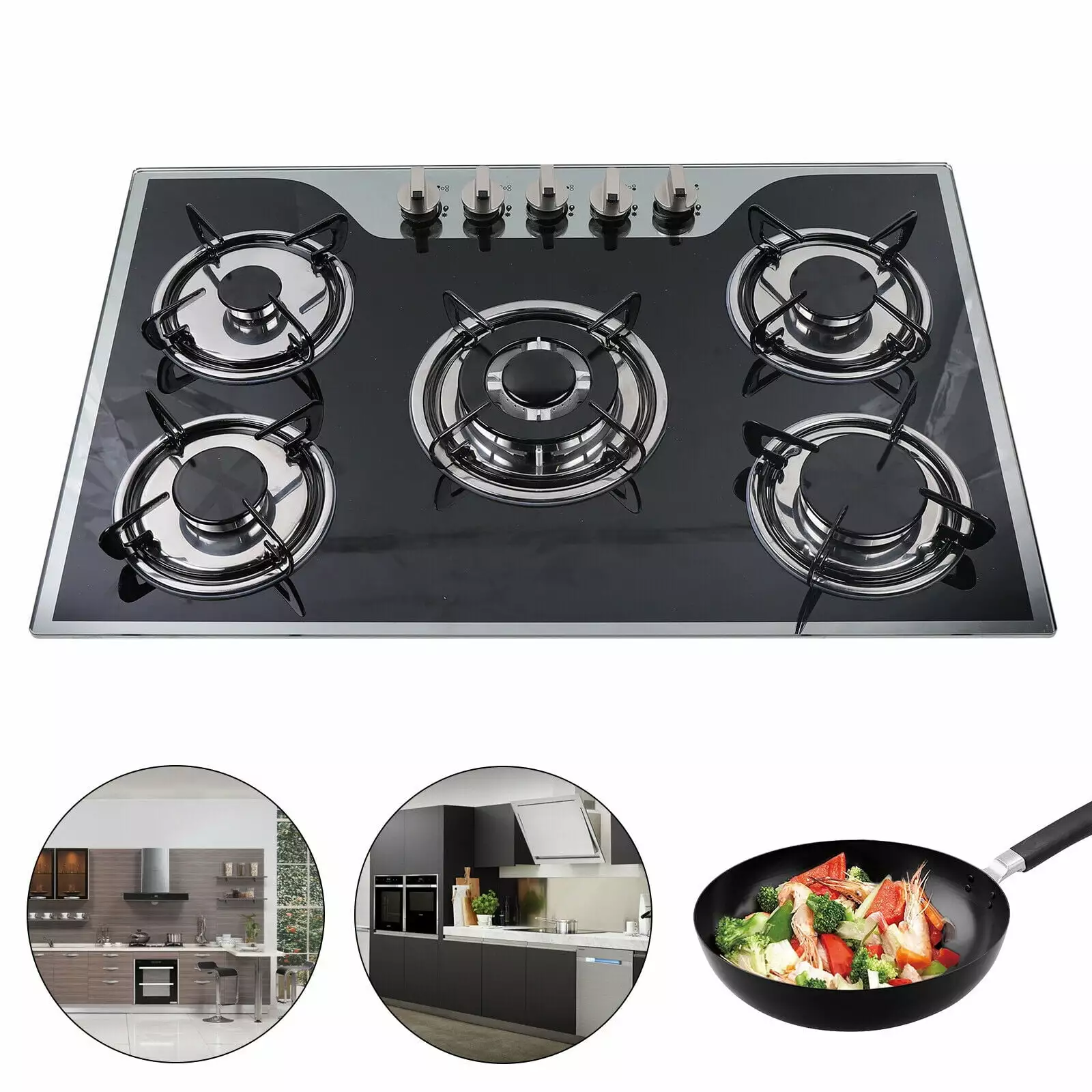 5 Burners Gas Hobs Built-in Kitchen Cooker Stove Cooktop LPG/NG Gas Black Major Appliances Built In LPG Gas Stove 5 Burners Stainless Steel Gas Cooktop 30.3 Inch Glass Ceramic Gas Cooker