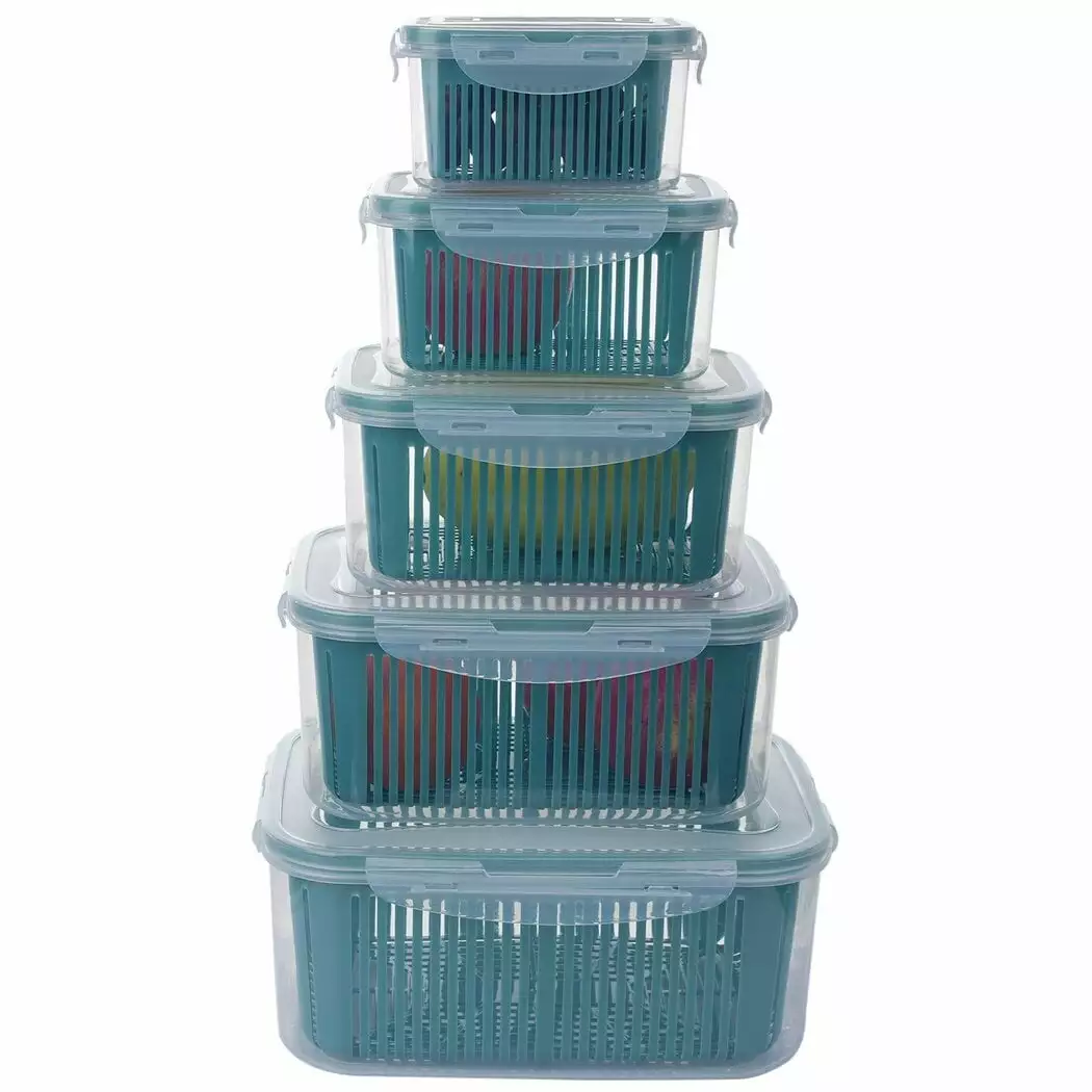 5 Packs Food Storage Containers. Food Storage Containers for Fridge. Stackable Refrigerator Food Storage Bins. Fruit Storage Containers with Drain Baskets for Fruits. Vegetables