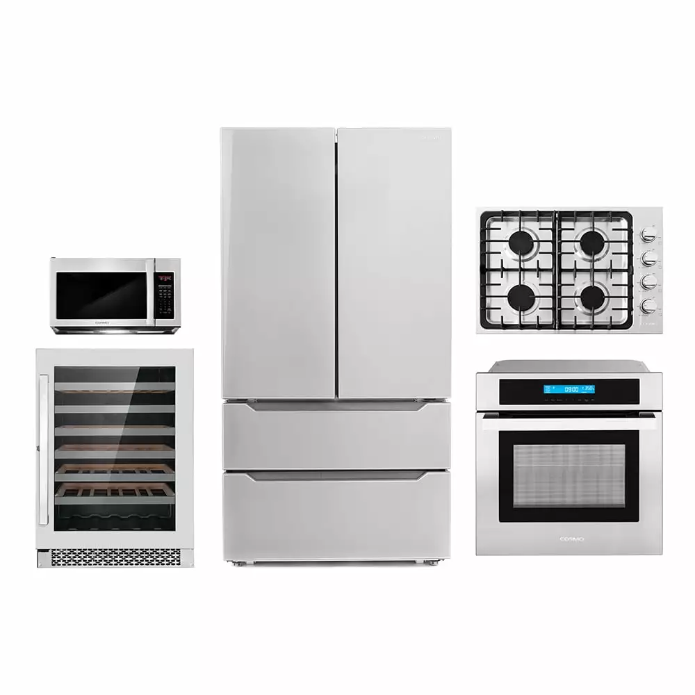 5 Piece Kitchen Package With 30 Gas Cooktop 24 Single Electric Wall Oven 30 Over-the-range Microwave & French Door Refrigerator