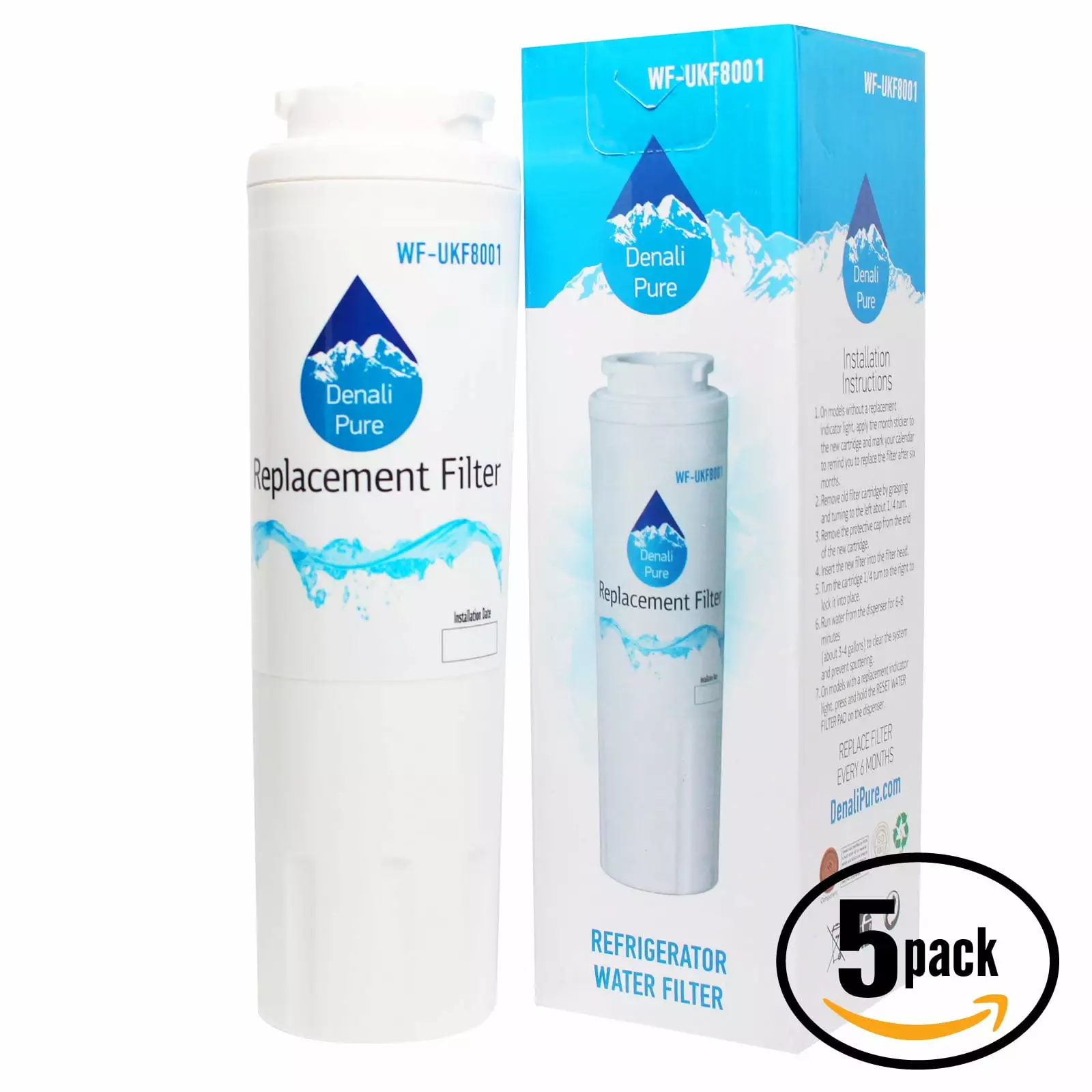 5-Pack Replacement for Amana AFI2538AES Refrigerator Water Filter - Compatible with Amana UKF8001AXX Fridge Water Filter Cartridge