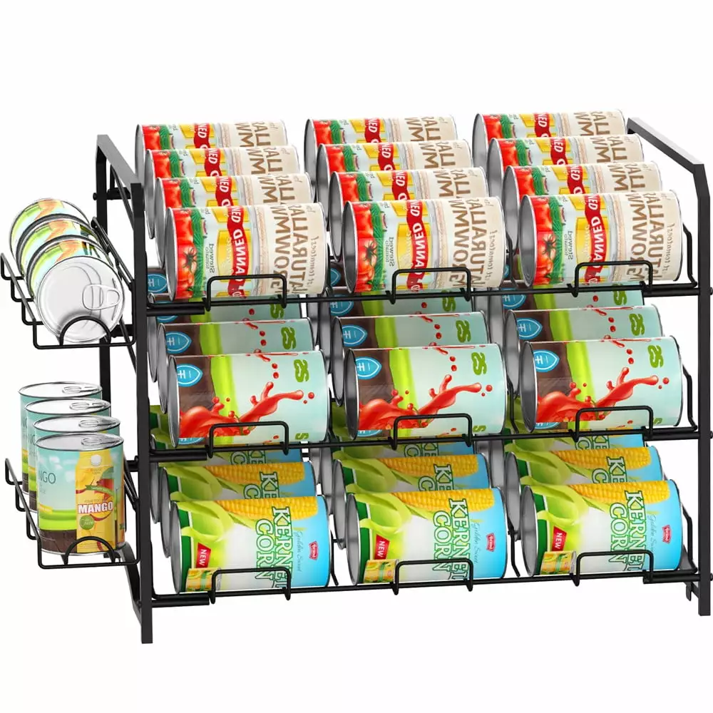 Auledio Can Rack Storage Rack. Stackable Pantry Organizer. Can Storage Dispenser Holds 42 Cans. Suitable for Kitchen Cabinets or Countertops. Black