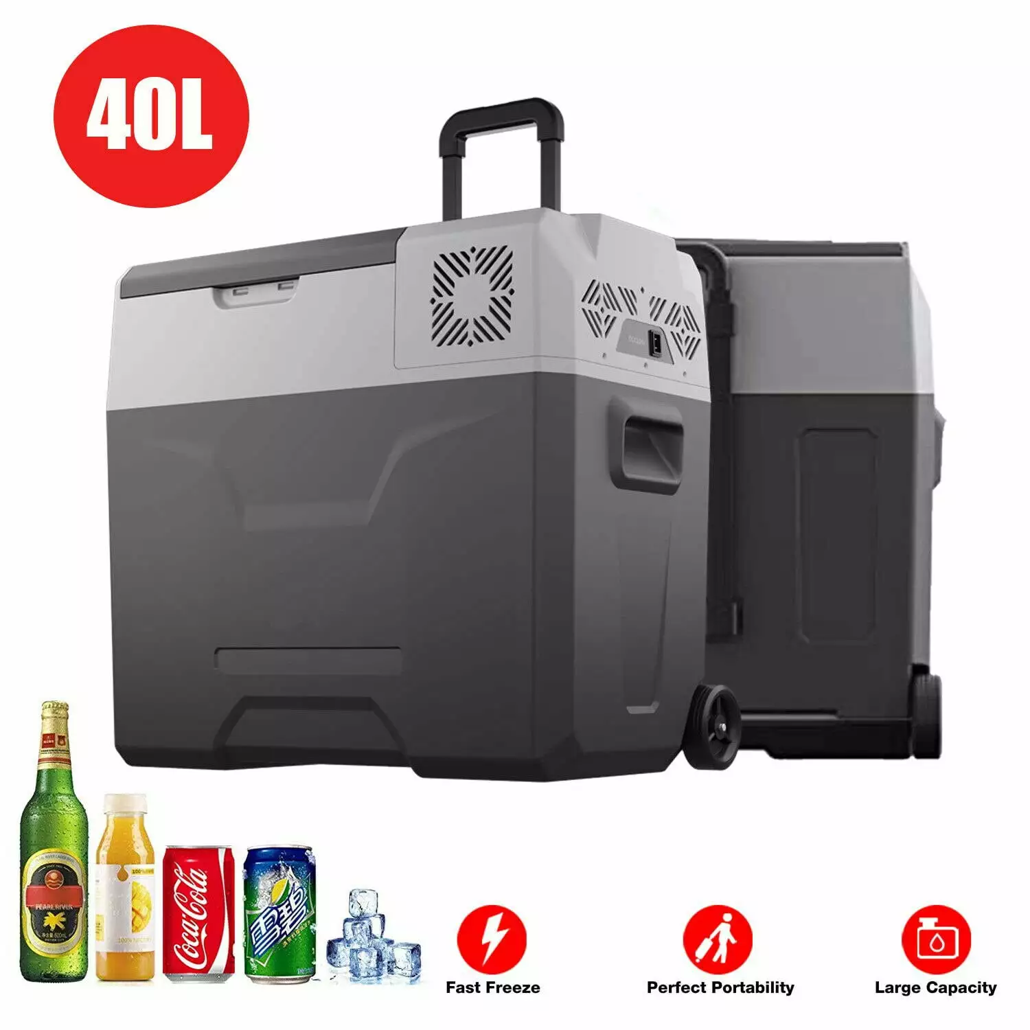 40L Portable Freezer Cooler Compressor Refrigerator Mini Fridge w/ Trolley Wheel