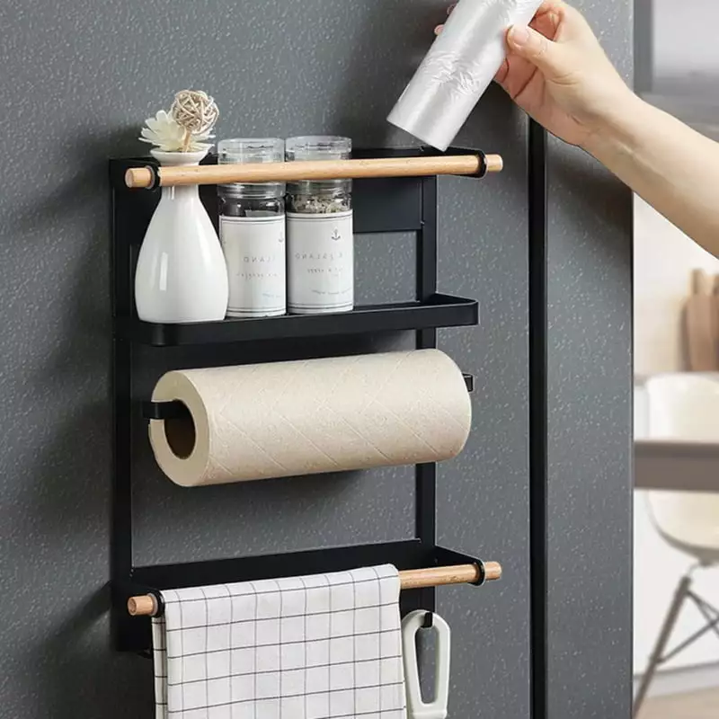 Kitchen Magnetic Refrigerator Organizer Rack Storage Shelf Spice Paper Towel Cling Film Storage Holder