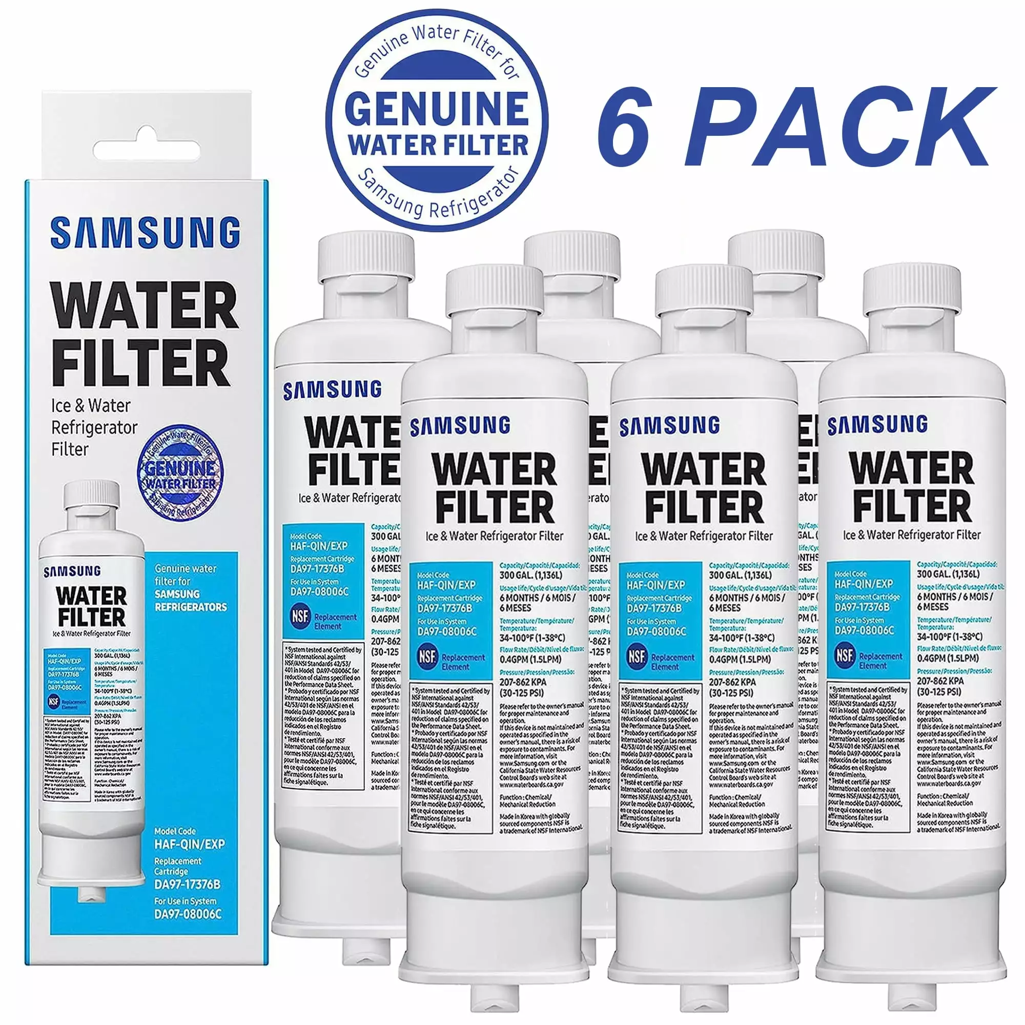 6 Pack Fit for Samsung DA97-17376B HAF-QIN/EXP Refrigerator Water Filter DA97-08006C Ice Filter