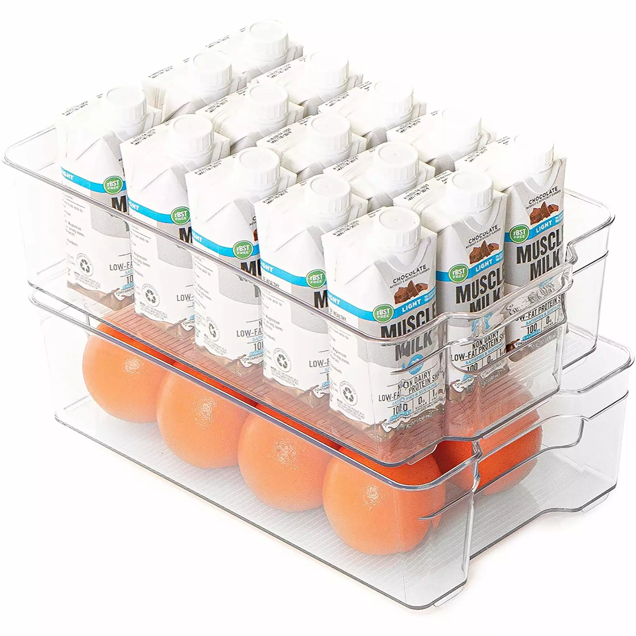 Smart Design Stackable Set of 4 Refrigerator Bins - 8 x 15 Inch - with Handle - BPA Free Polyethylene - Fridge. Freezer. Pantry Organization - Kitchen - Clear