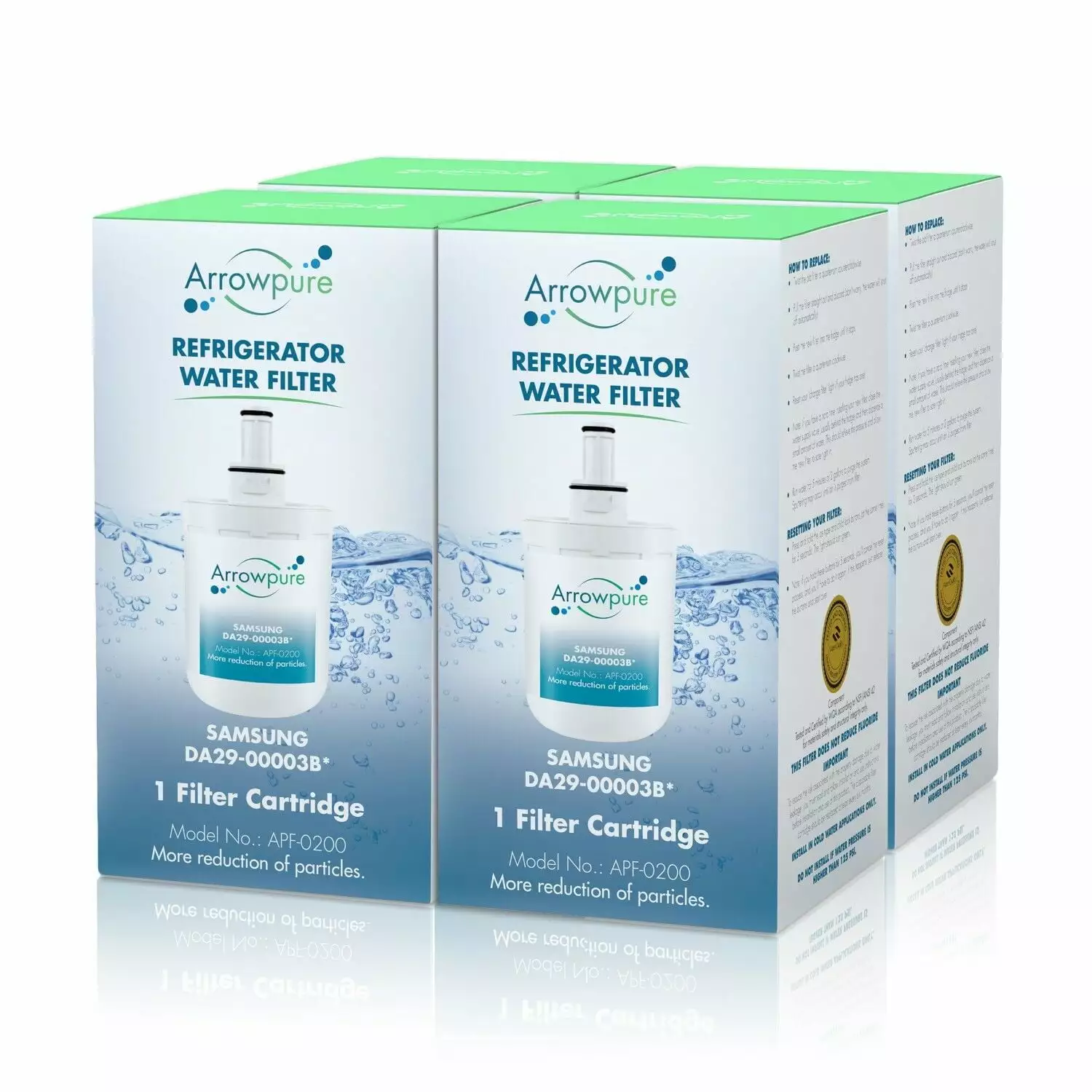 4 Pack Refrigerator Water Filter Replacement by Arrowpure | Certified According to NSF 42&372 | Compatible with Samsung Aqua-Pure Plus DA29-00003B. DA29-00003A. HAFCU1