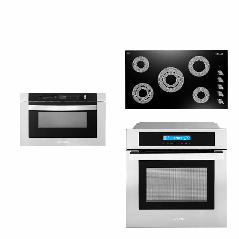 Cosmo 3 Piece Kitchen Appliance Package With 36 Electric Cooktop 24 Built-In Microwave Drawer 24 Single Electric Wall Oven Kitchen Appliance Bundles