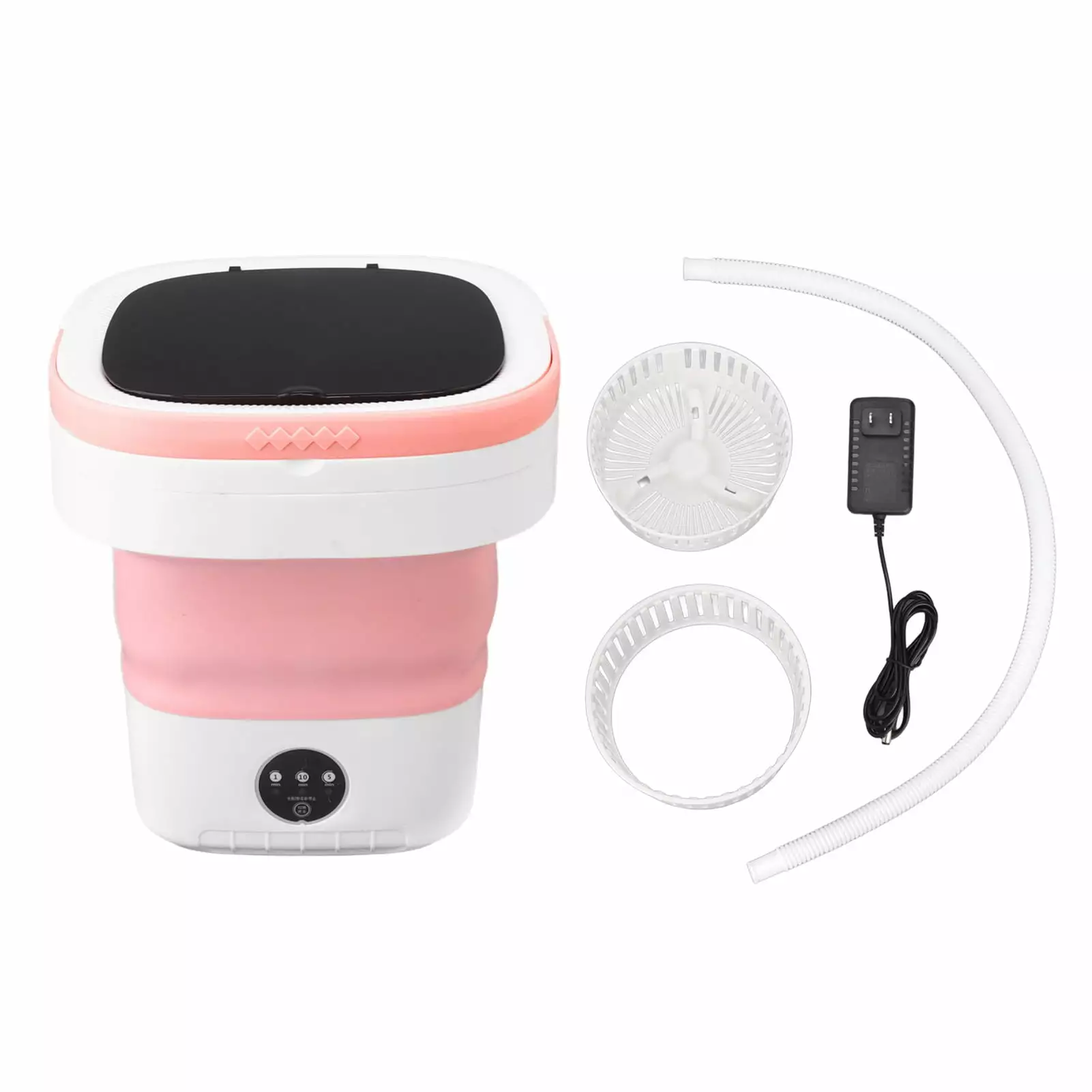 7.5L Mini Portable Bucket Washer Foldable Washing Machine with Soft Spin Dry and Drainage Pipe 100?240V Pink US Plug