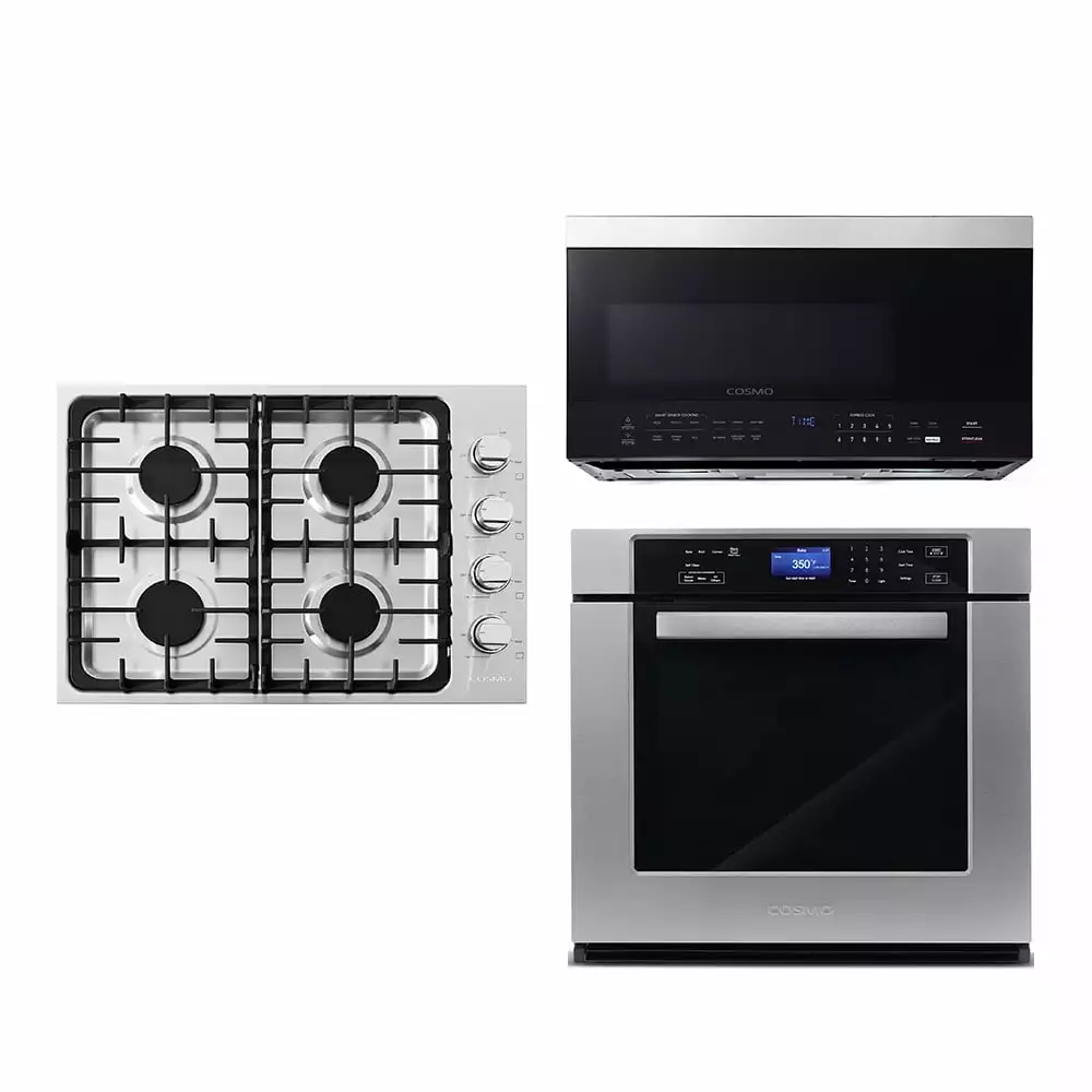 3 Piece Kitchen Package With 30 Gas Cooktop 30 Over The Range Microwave 30 Single Electric Wall Oven