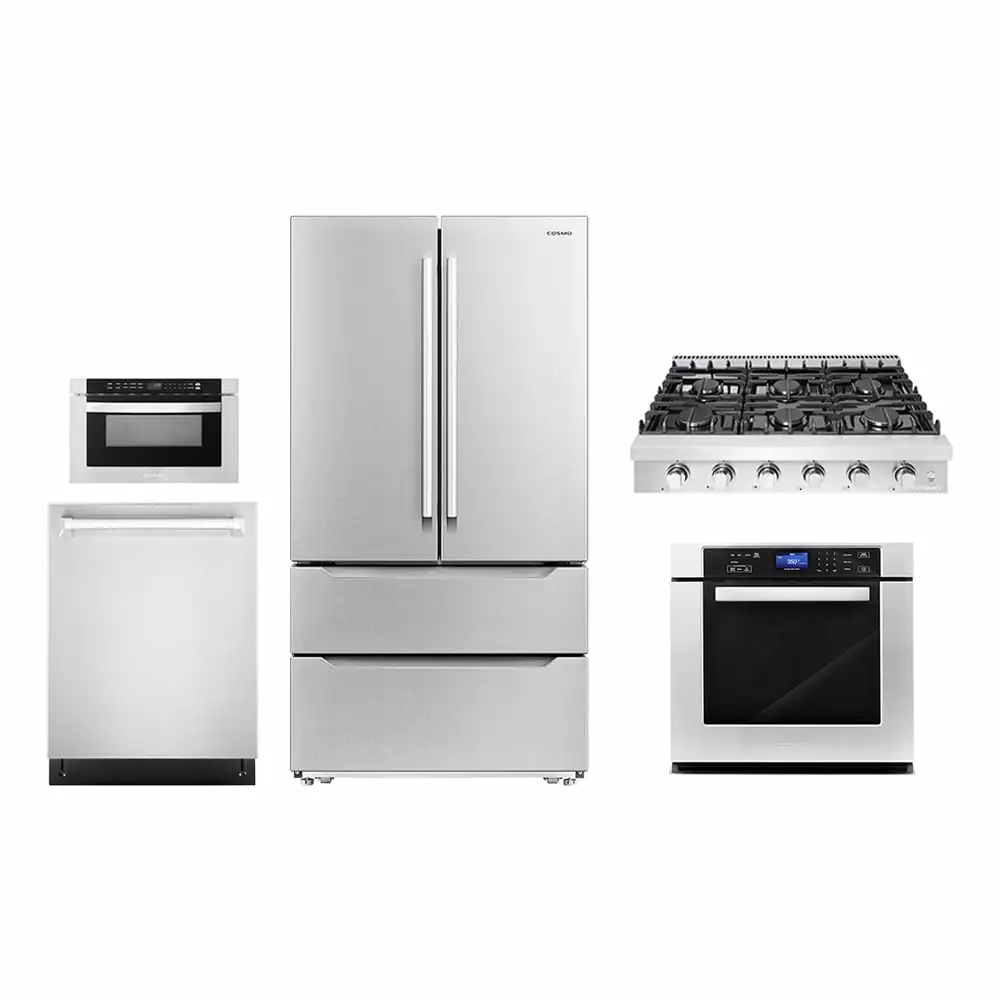 5 Piece Kitchen Package With 36 Slide-In Gas Cooktop 24 Built-in Fully Integrated Dishwasher 30 Single Electric Wall Oven 24 Built-In Microwave Drawer & French Door Refrigerator