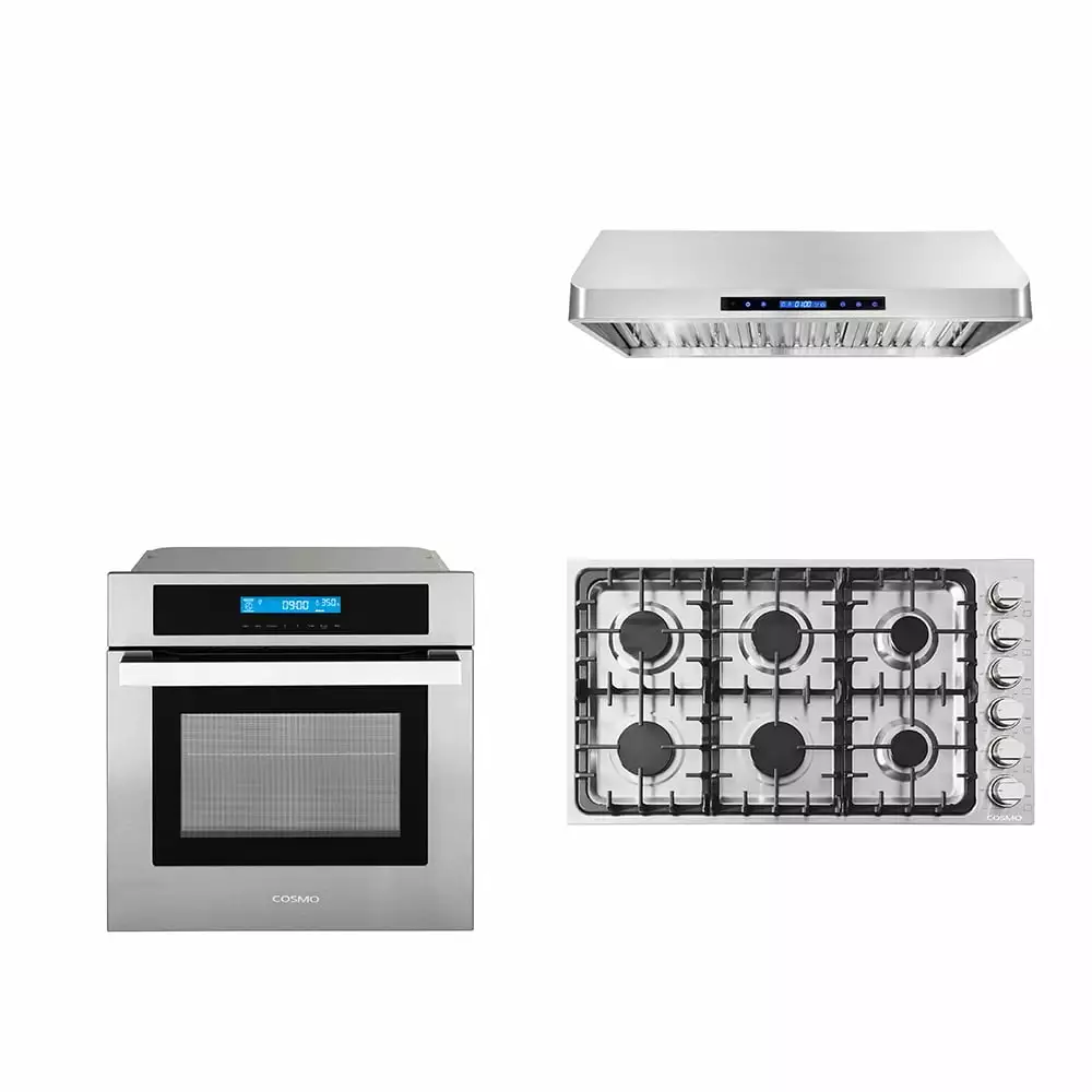 3 Piece Kitchen Package With 36 Gas Cooktop 36 Under Cabinet Range Hood 24 Single Electric Wall Oven