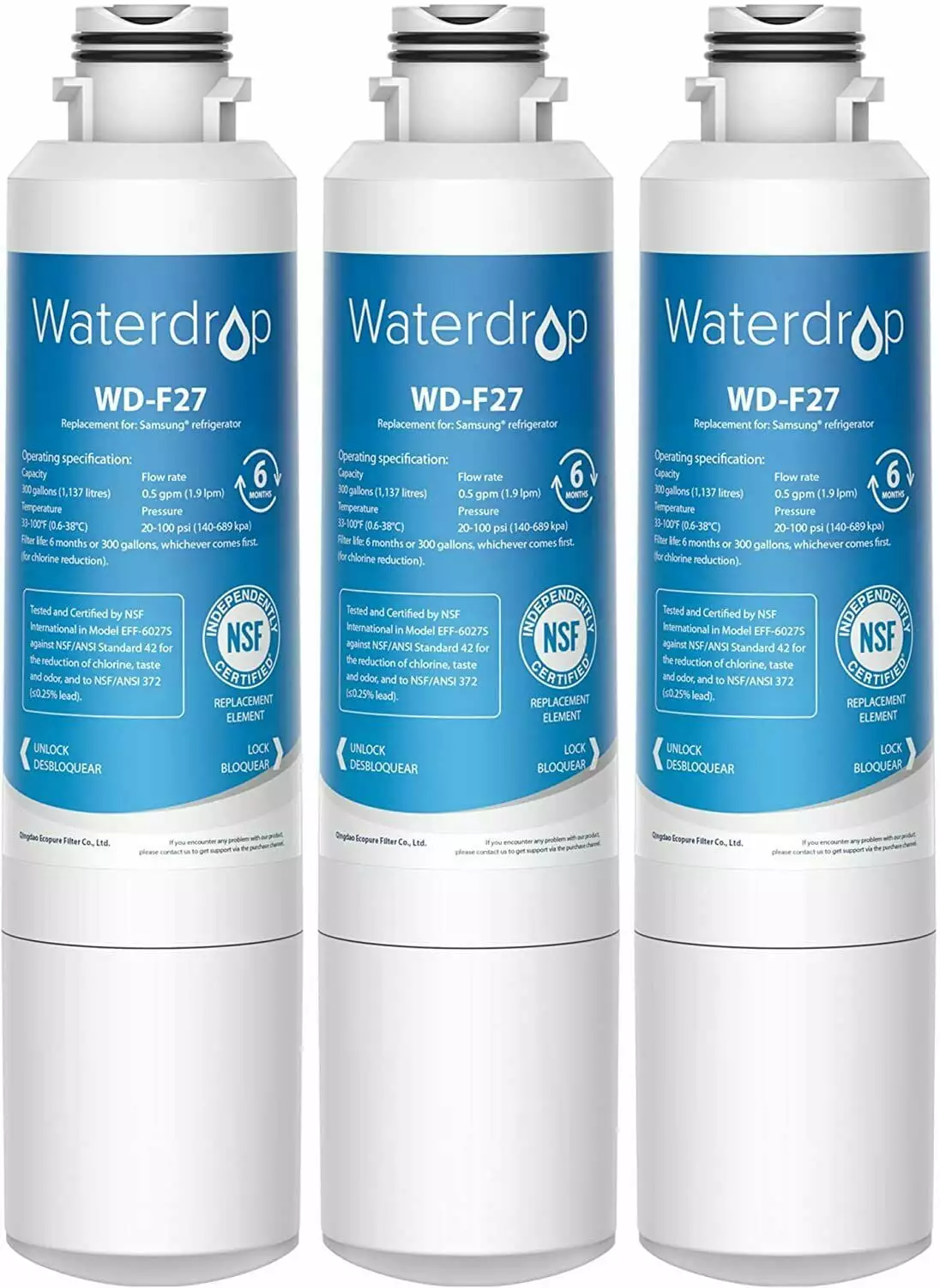 Waterdrop DA29-00020B Refrigerator Water Filter. Replacement for Samsung DA29-00020B. HAF-CIN/EXP HAF-CIN. DA29-00020B-1. RF28HMEDBSR. RF263BEAESR. RS25J500DSR. RF263TEAESG. HDX FMS-2. DA97-08006A-1