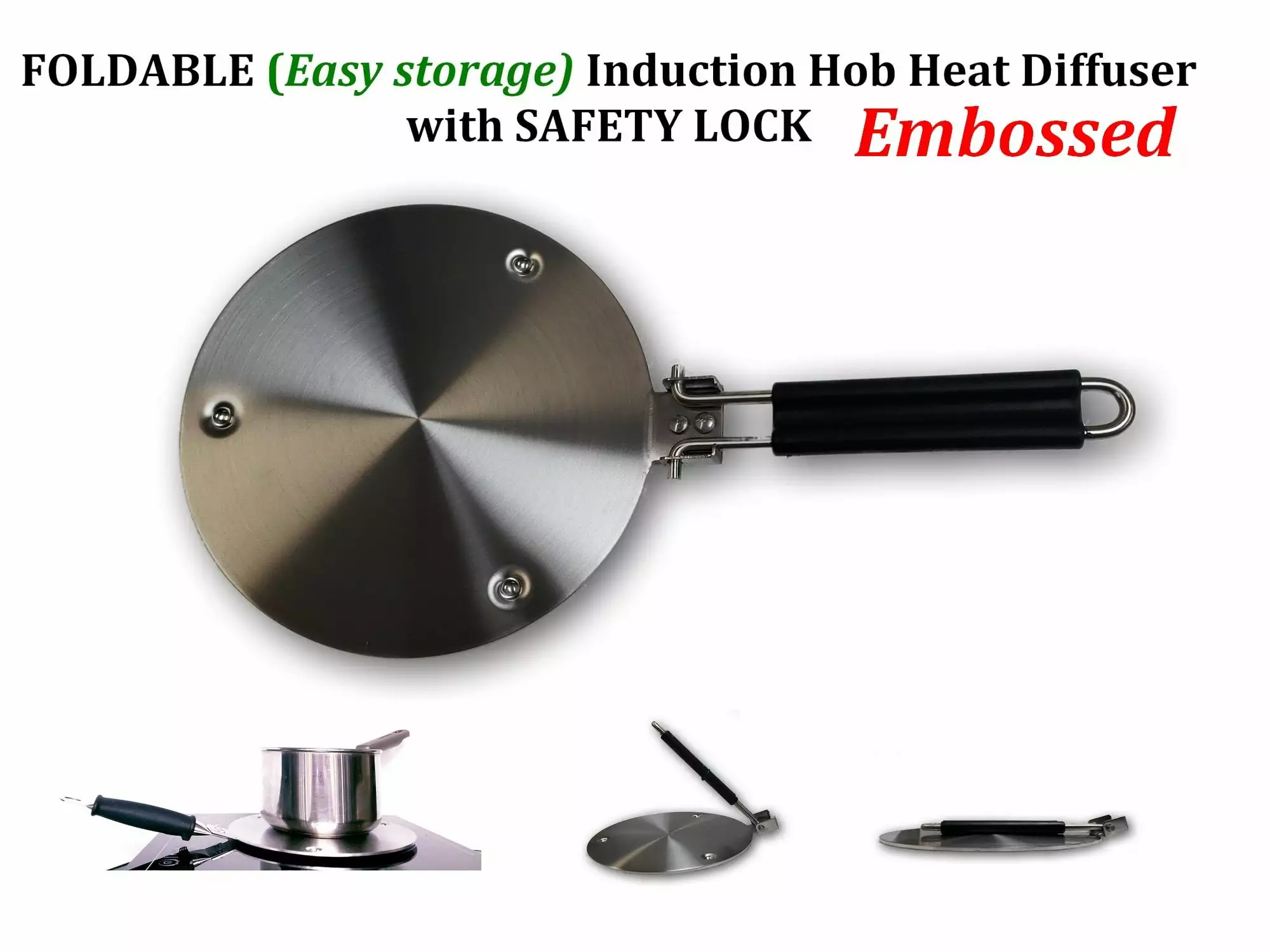 Foldable Embossed Induction Hob Heat Diffuser Stainless Steel. Gas Stovetop Heat Diffuser Ring Plate CookTop 8 inches or 11 inches