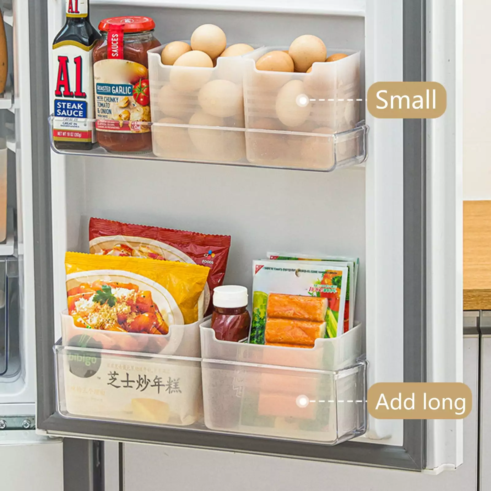 Waroomhouse Fridge Organizer Large Capacity Transparent PP Material Refrigerator Side Door Storage Box for Home