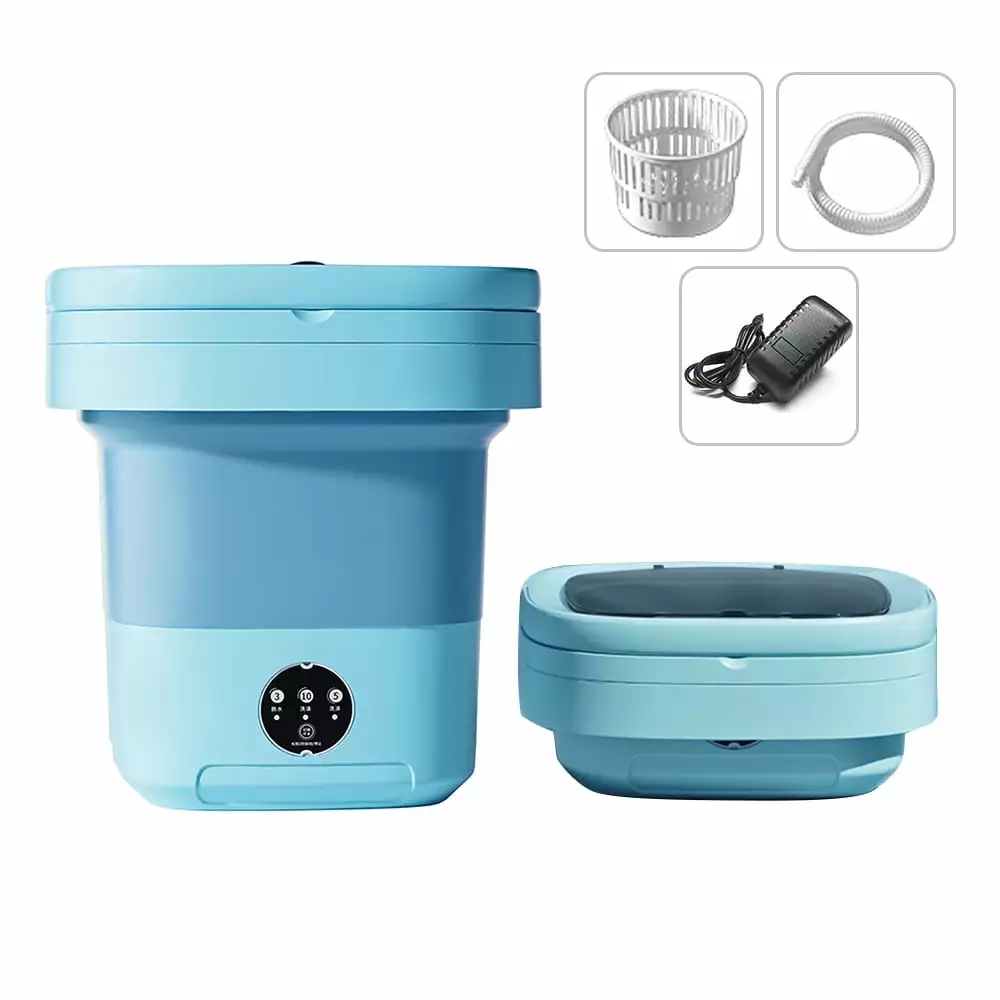 8L Portable Mini Washing Machine with UV Sterilization Foldable Spin Dryer with Drain Basket Drain Hose for Travel Housing