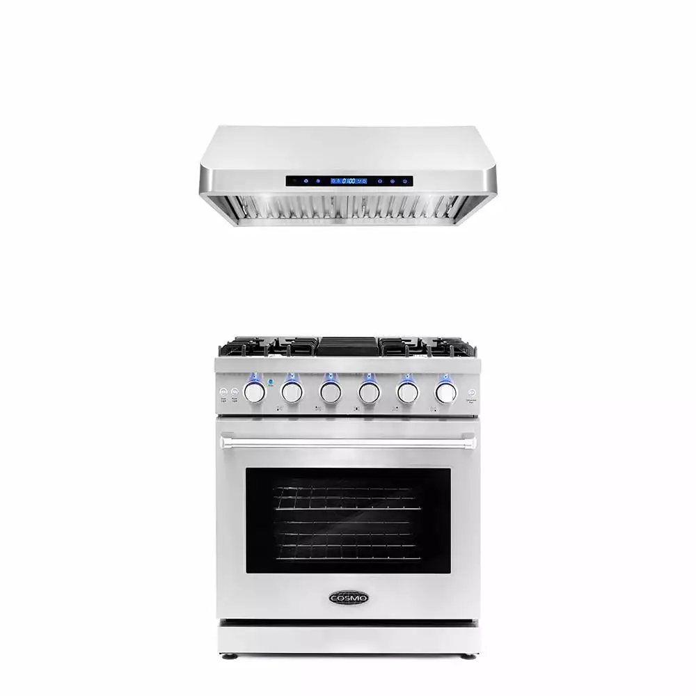 Cosmo 2 Piece Kitchen Appliance Package with 30 Freestanding Gas Range Kitchen Stove & 30 Under Cabinet Range Hood Kitchen Hood Kitchen Appliance Bundles