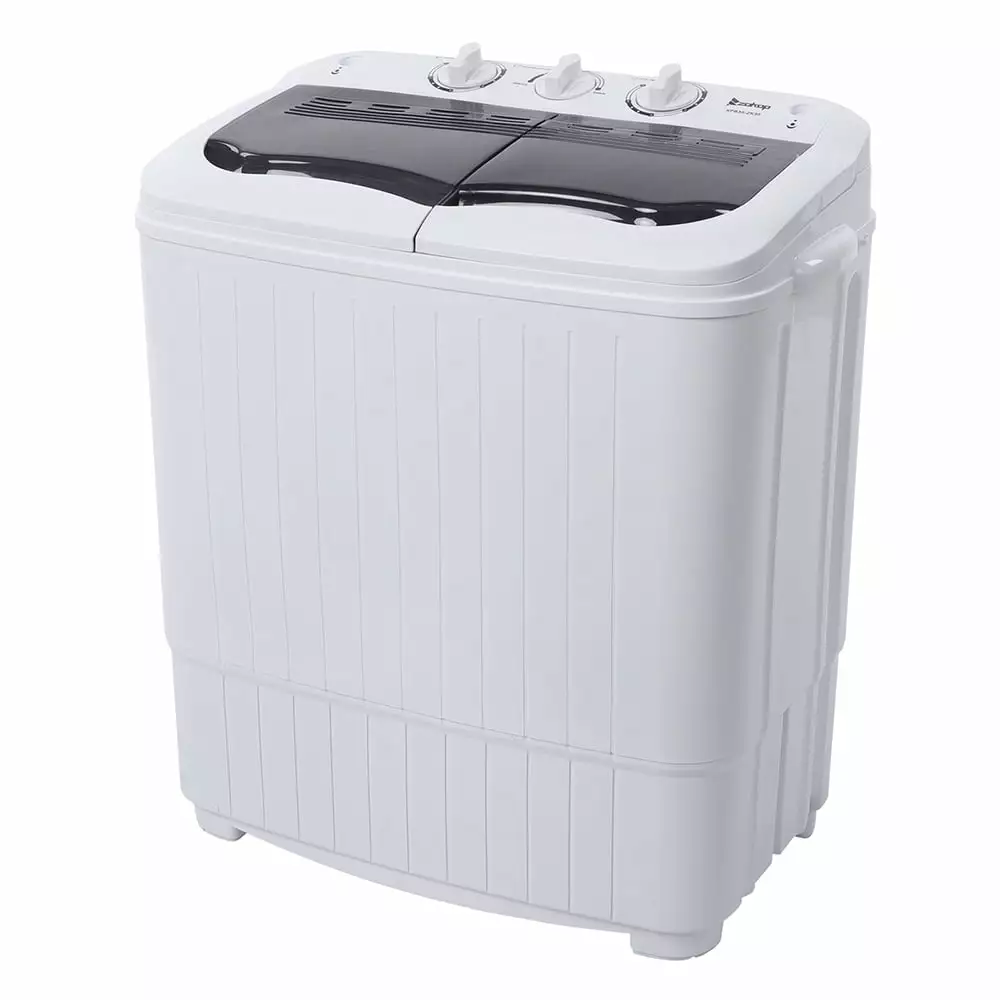 ZOKOP Compact Twin Tub with Built-in Drain Pump XPB35-ZK35 14.3(7.7 6.6)lbs Semi-automatic Gray Cover Washing Machine