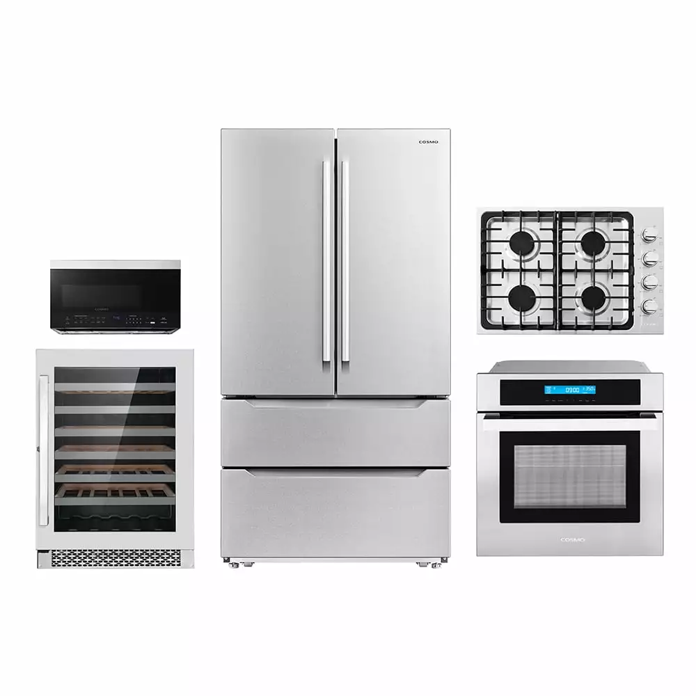 5 Piece Kitchen Package With 30 Gas Cooktop 24 Single Electric Wall Oven 30 Over-the-range Microwave & French Door Refrigerator