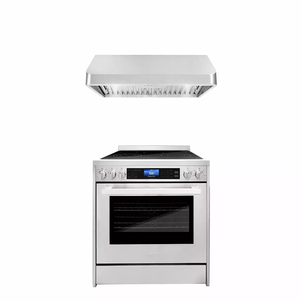 Cosmo 2 Piece Kitchen Appliance Package with 30 Freestanding Electric Range Kitchen Stove & 30 Under Cabinet Range Hood Kitchen Hood Kitchen Appliance Bundles