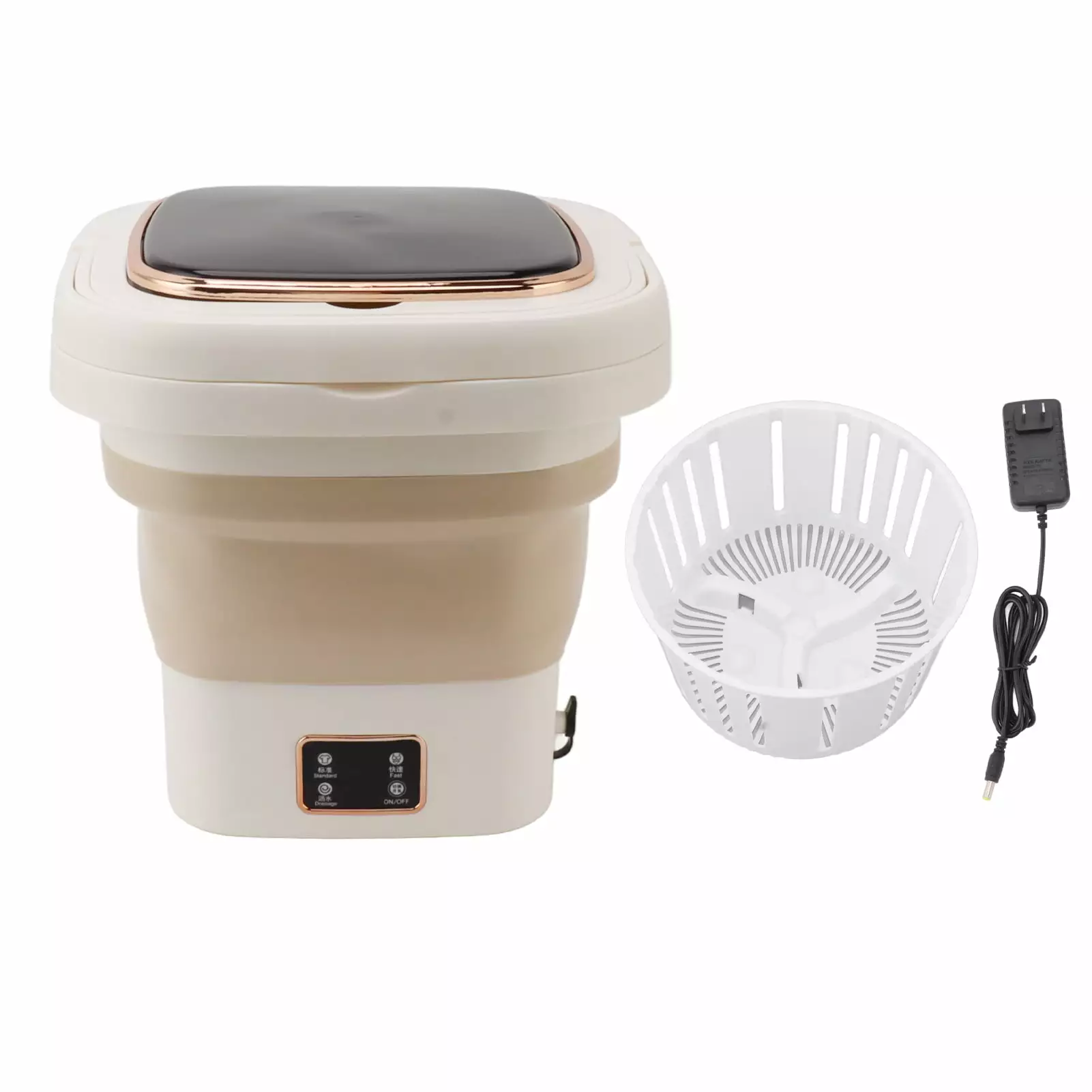 9L Portable Automatic Small Foldable Bucket Washer - Cream Color - US Plug 100-240V