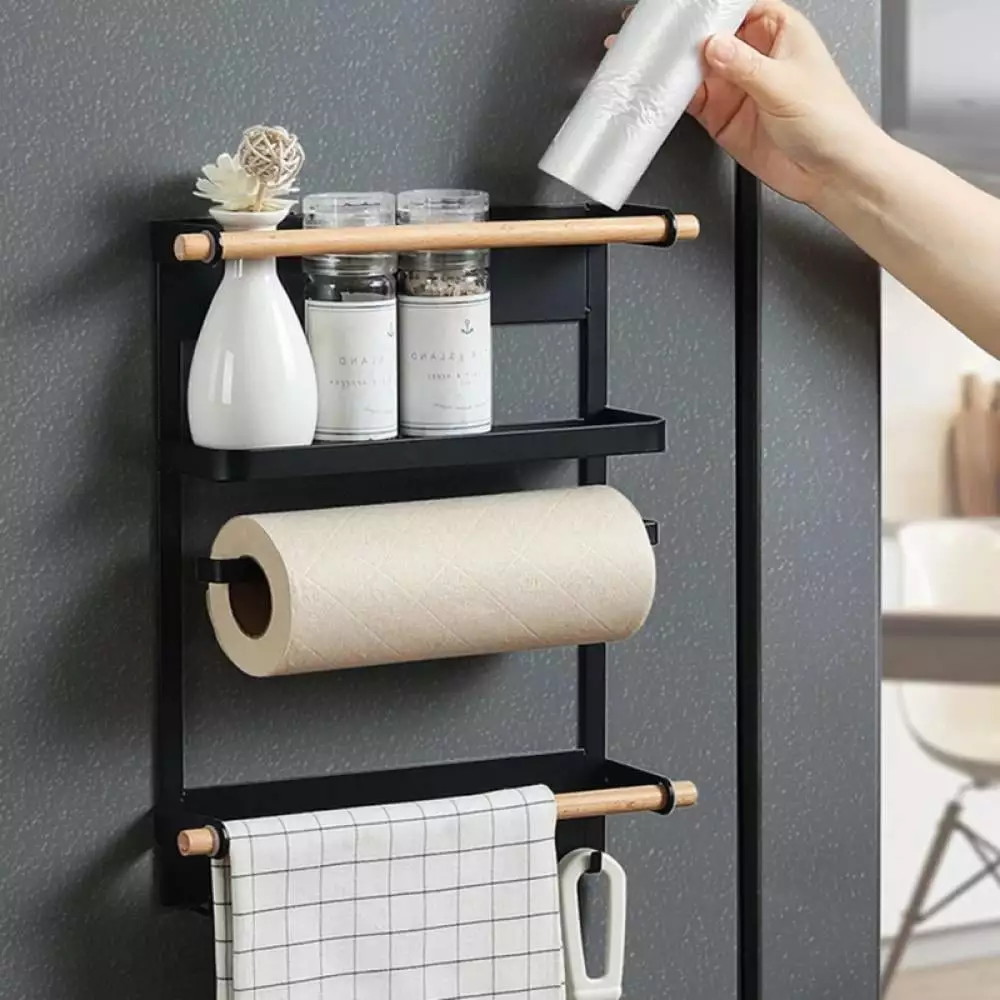 Carlendan Refrigerator Organizer Rack Magnetic Kitchen Magnetic Holder With Hook Strong Power magnet For Paper Towel Holder Rustproof Spice Jars Rack Refrigerator Shelf Storage Hanger Oganizer Tool