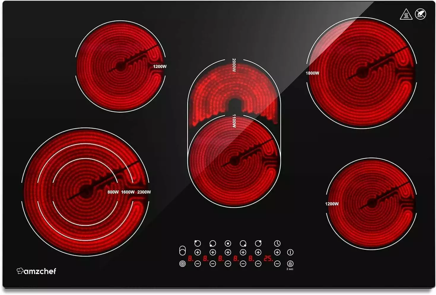 AMZCHEF Electric Cooktop 30 Inch Cooktop. Built-in Electric Burner with 5 Burners. 240V Power Touchscreen Control Cooktop 8500W Electric Stove with Hot Surface Indicator