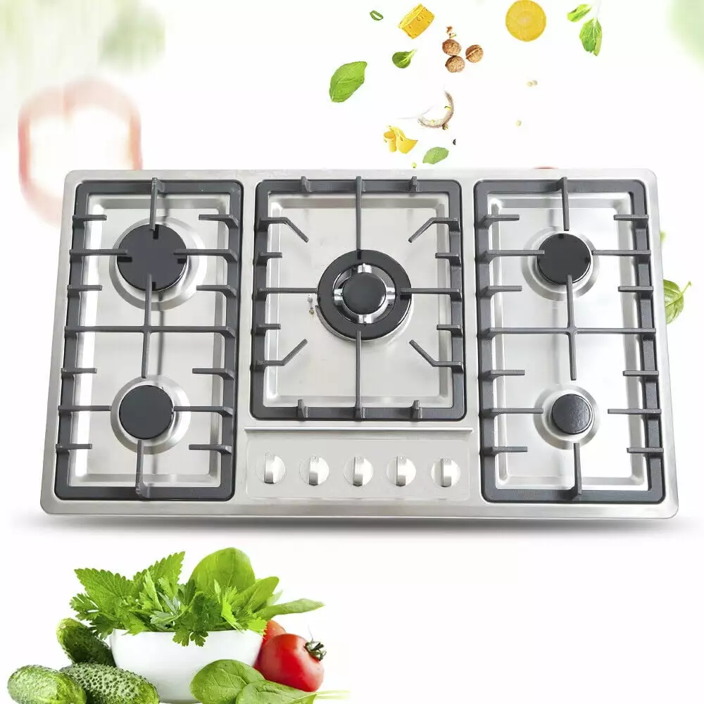 ANQIDI Kitchen Gas Cooktop. 34 x 20 Stainless Steel Burners Stove 5 Burners Built in NG/LPG Gas Stove