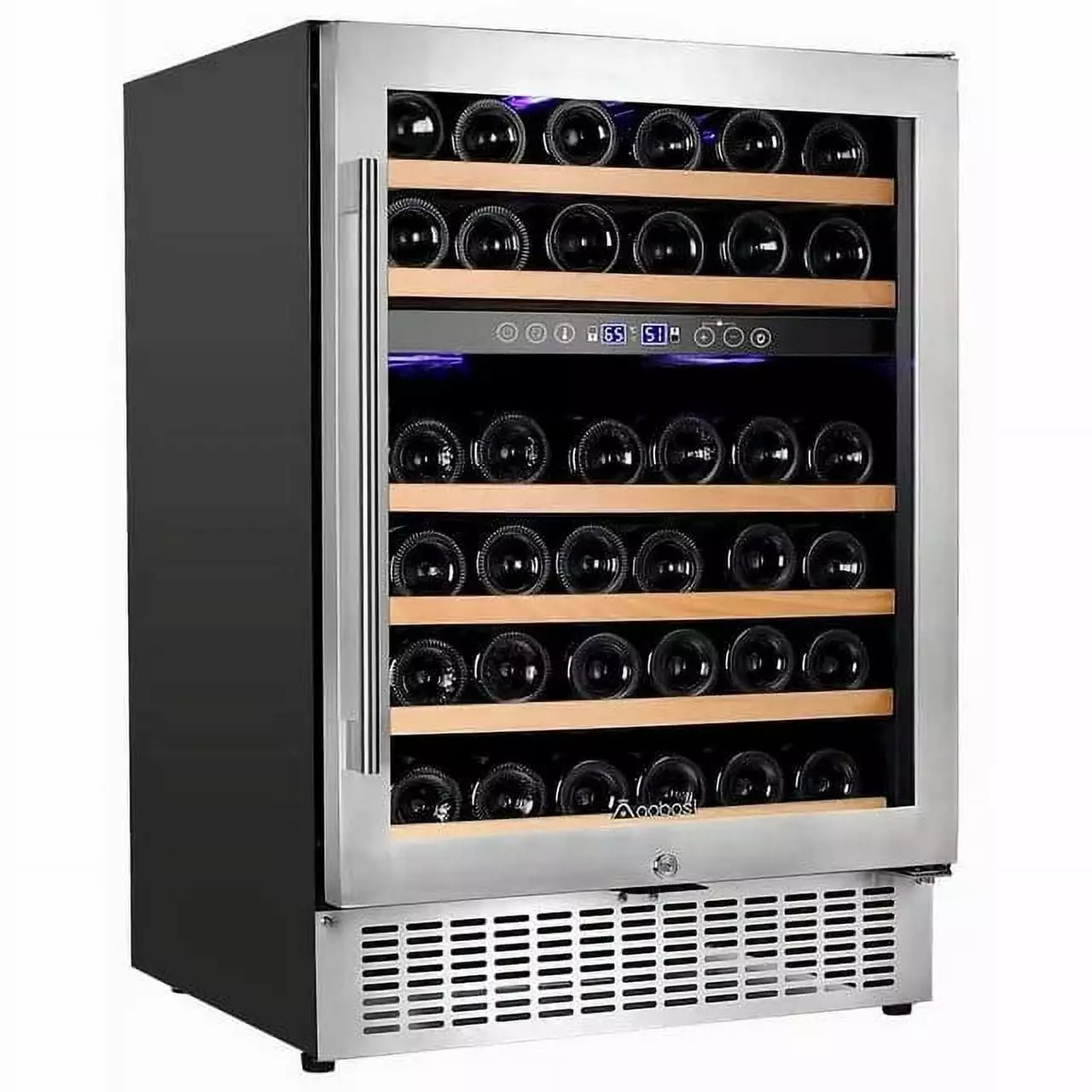 AOBOSI 24-inch Dual Zone Wine Cooler 46 Bottle Freestanding & Built-In Wine Refrigerator for Chilled Red Wine